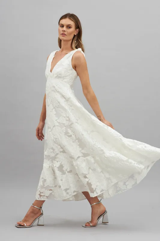 Deluxe Maxi Dress In White Floral Organza Burnout sold by St Frock