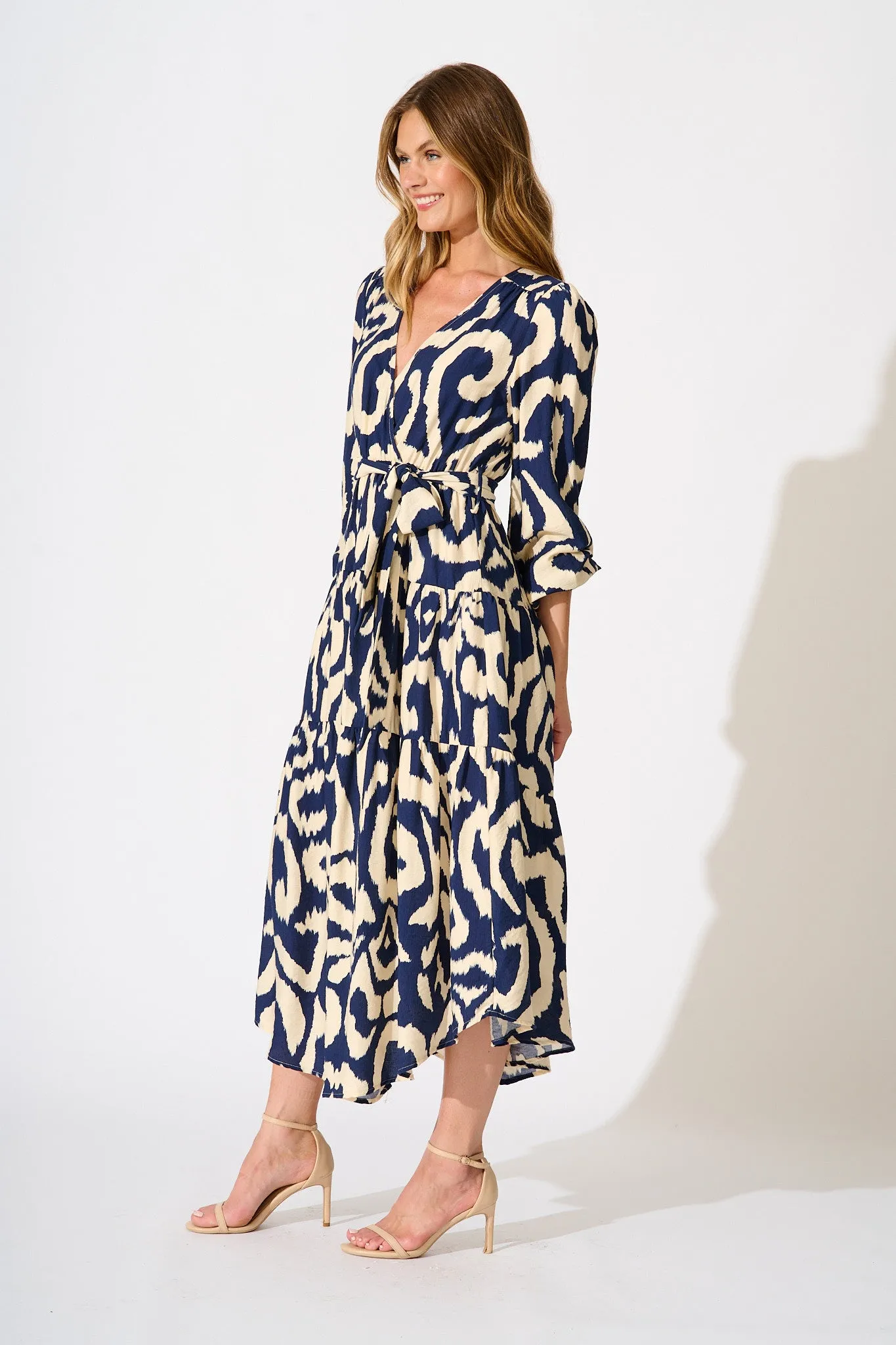 Lydia Midi Dress in Navy Cream Swirl Print sold by St Frock product image thumbnail 3