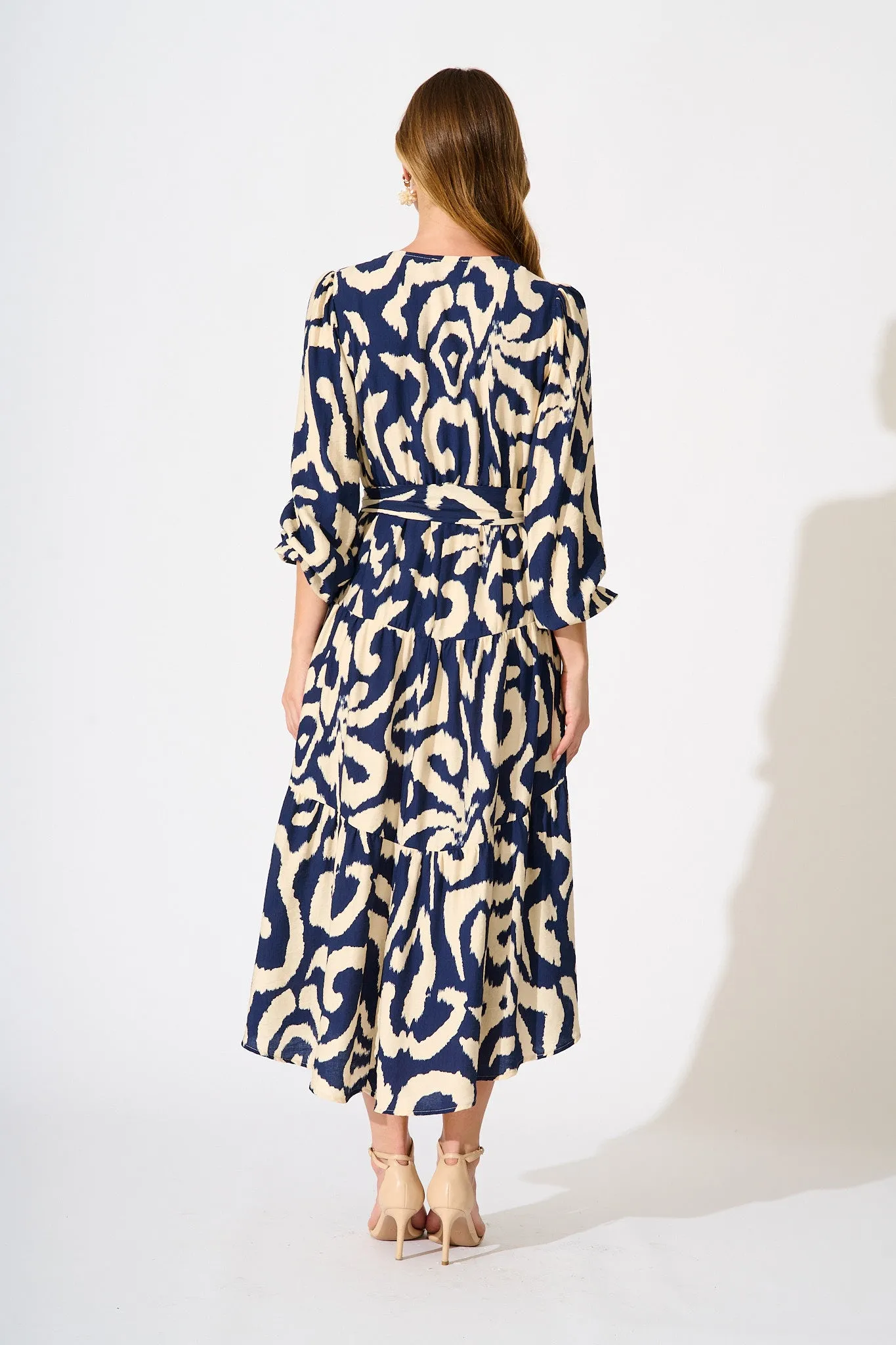 Lydia Midi Dress in Navy Cream Swirl Print sold by St Frock product image thumbnail 4