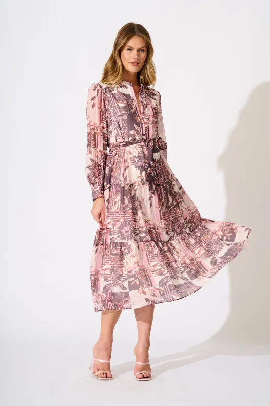 Nori Midi Dress in Pink Floral sold by St Frock