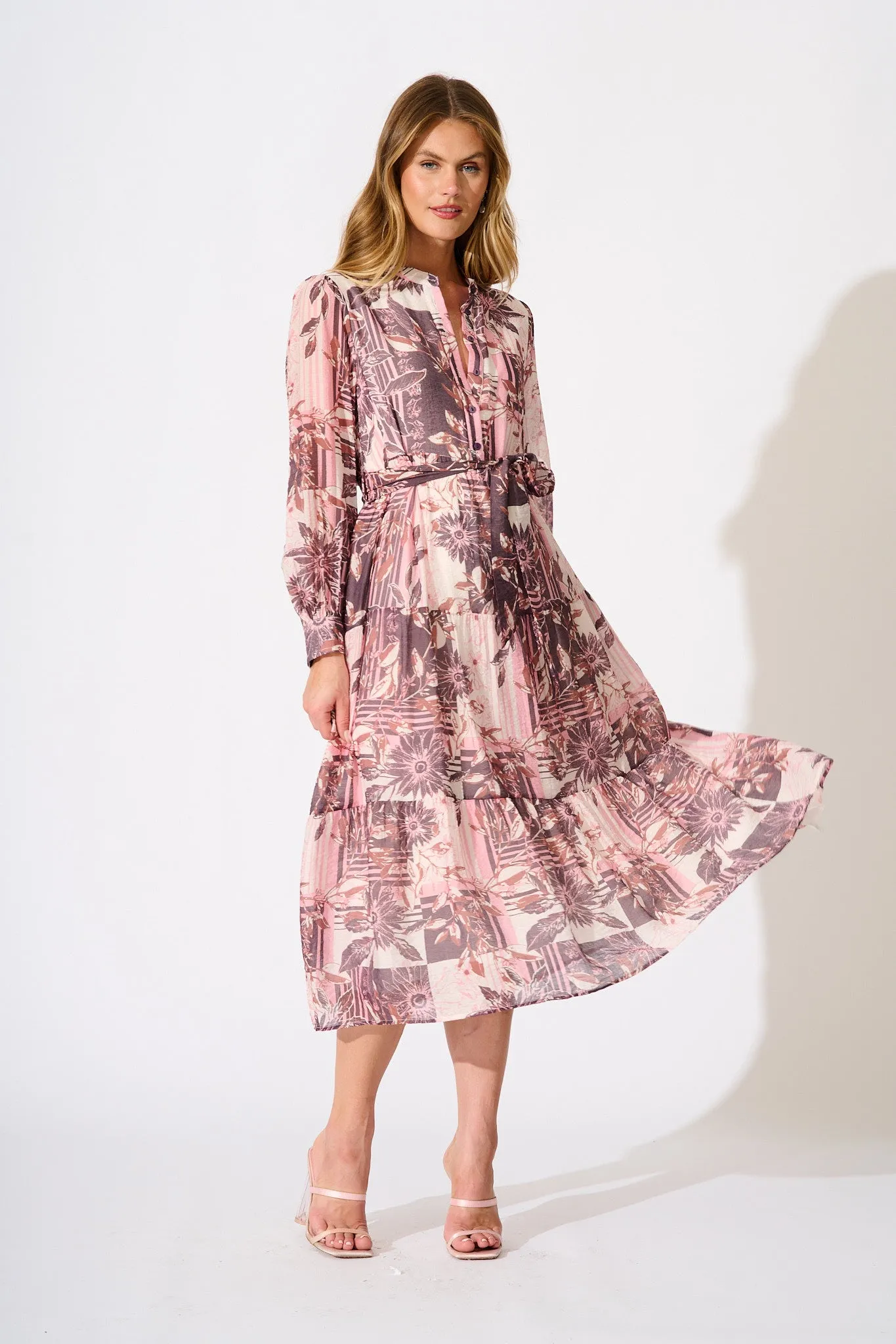 Nori Midi Dress in Pink Floral sold by St Frock