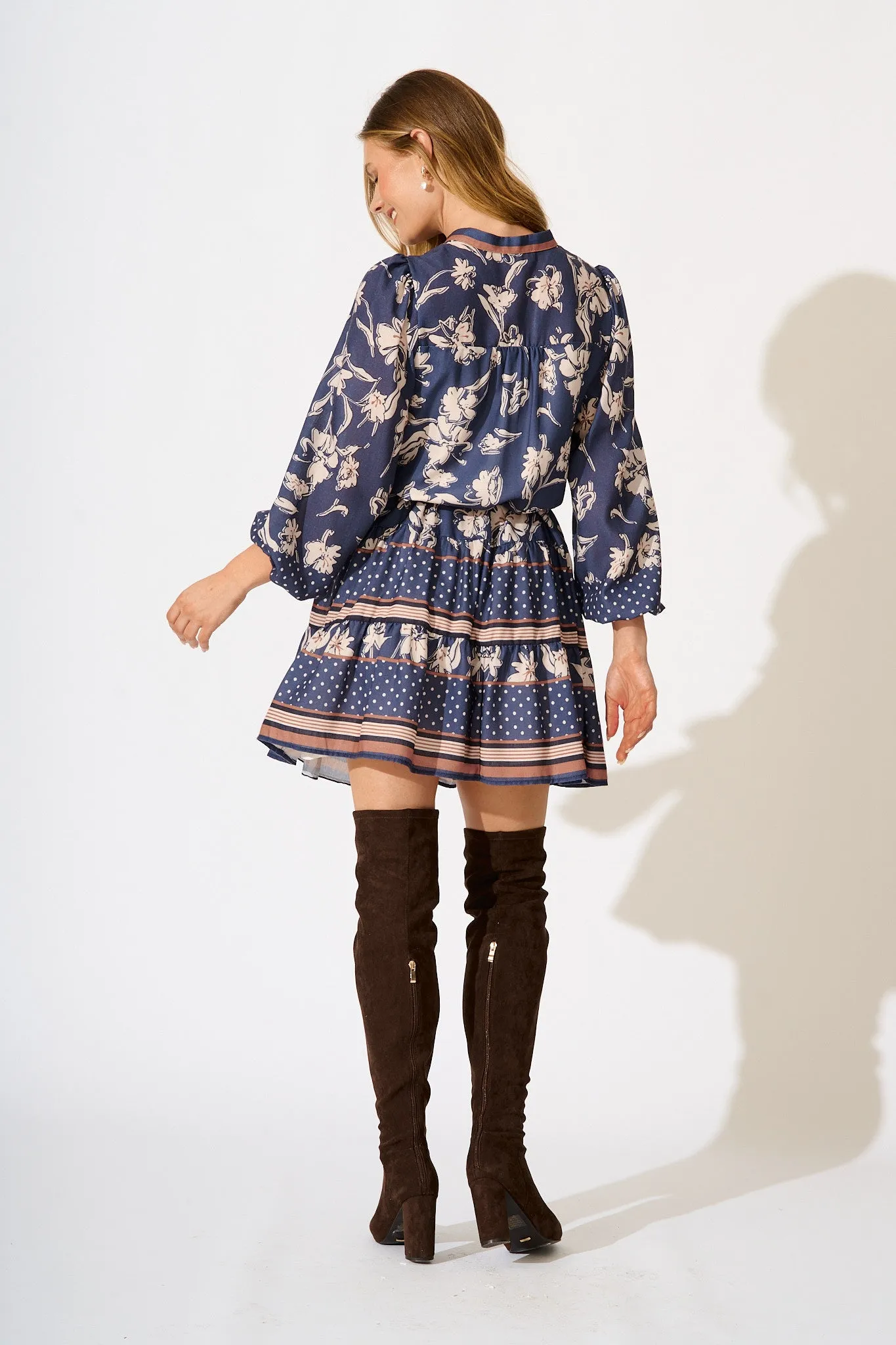 Torie Dress in Navy with Cream Floral Linen Blend sold by St Frock product image thumbnail 4