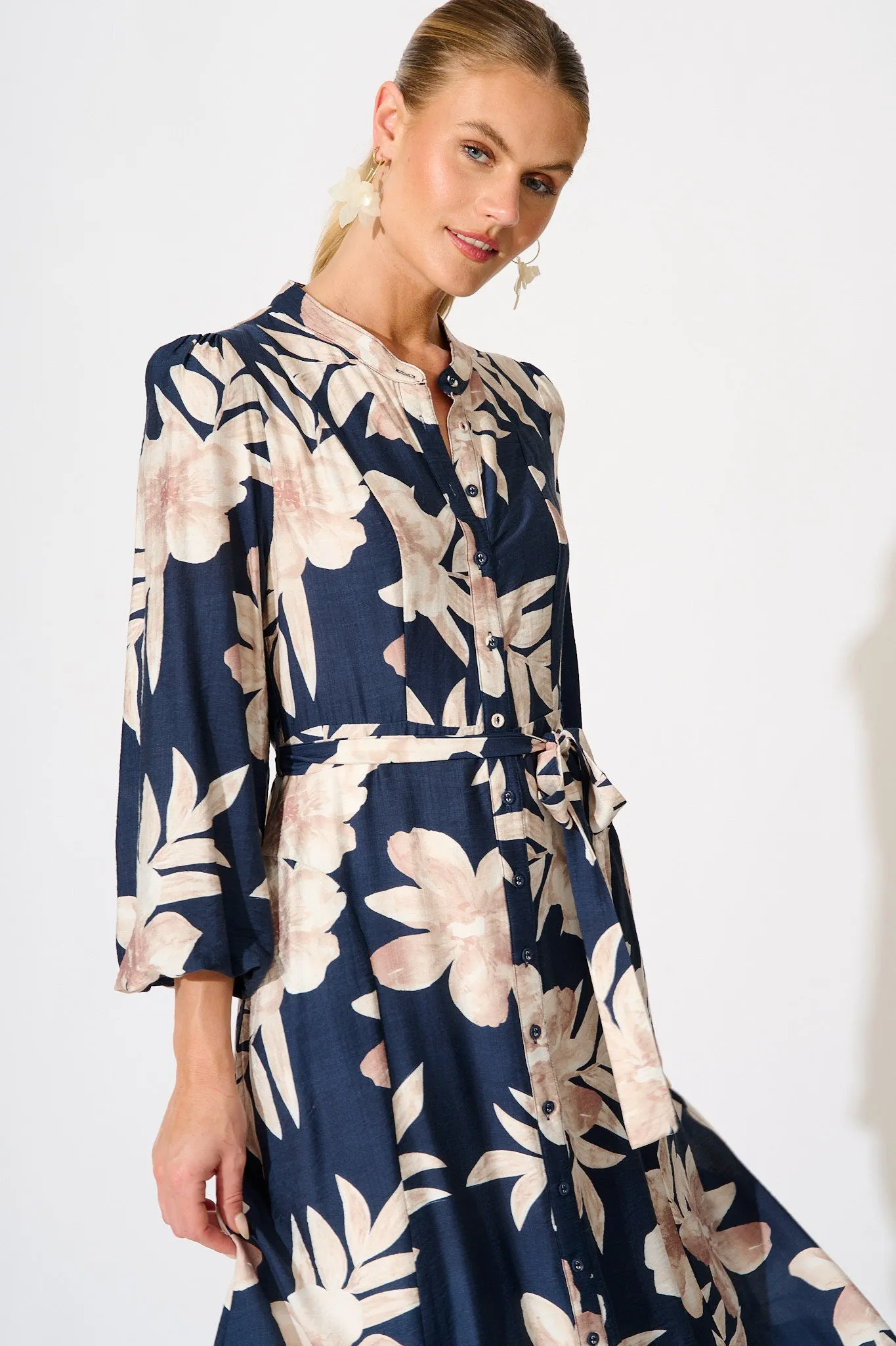 Leilani Maxi Dress in Navy with Cream Floral sold by St Frock product image thumbnail 2