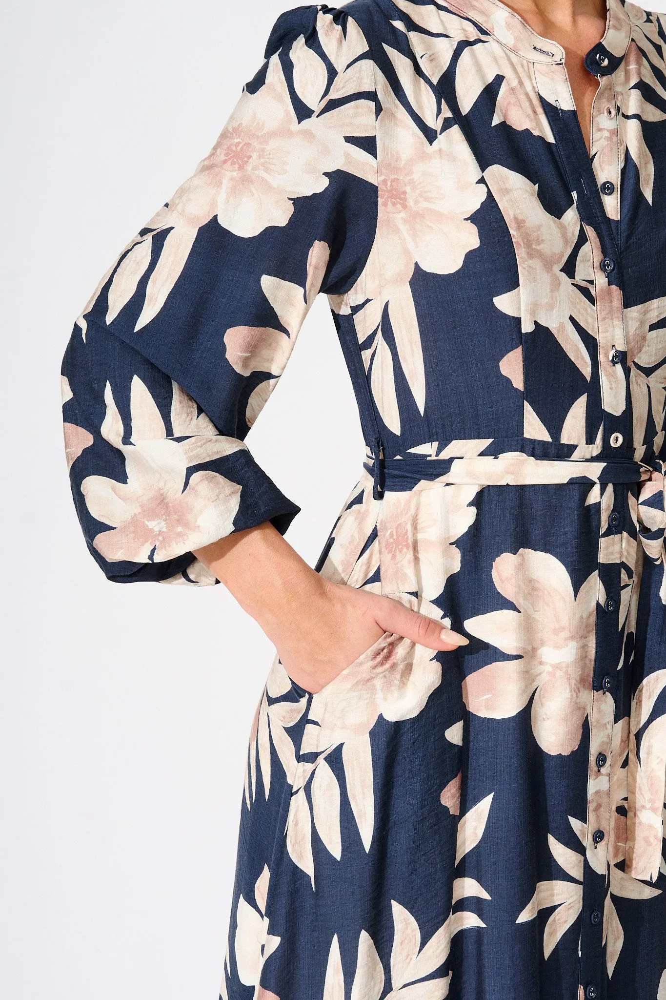 Leilani Maxi Dress in Navy with Cream Floral sold by St Frock product image thumbnail 5