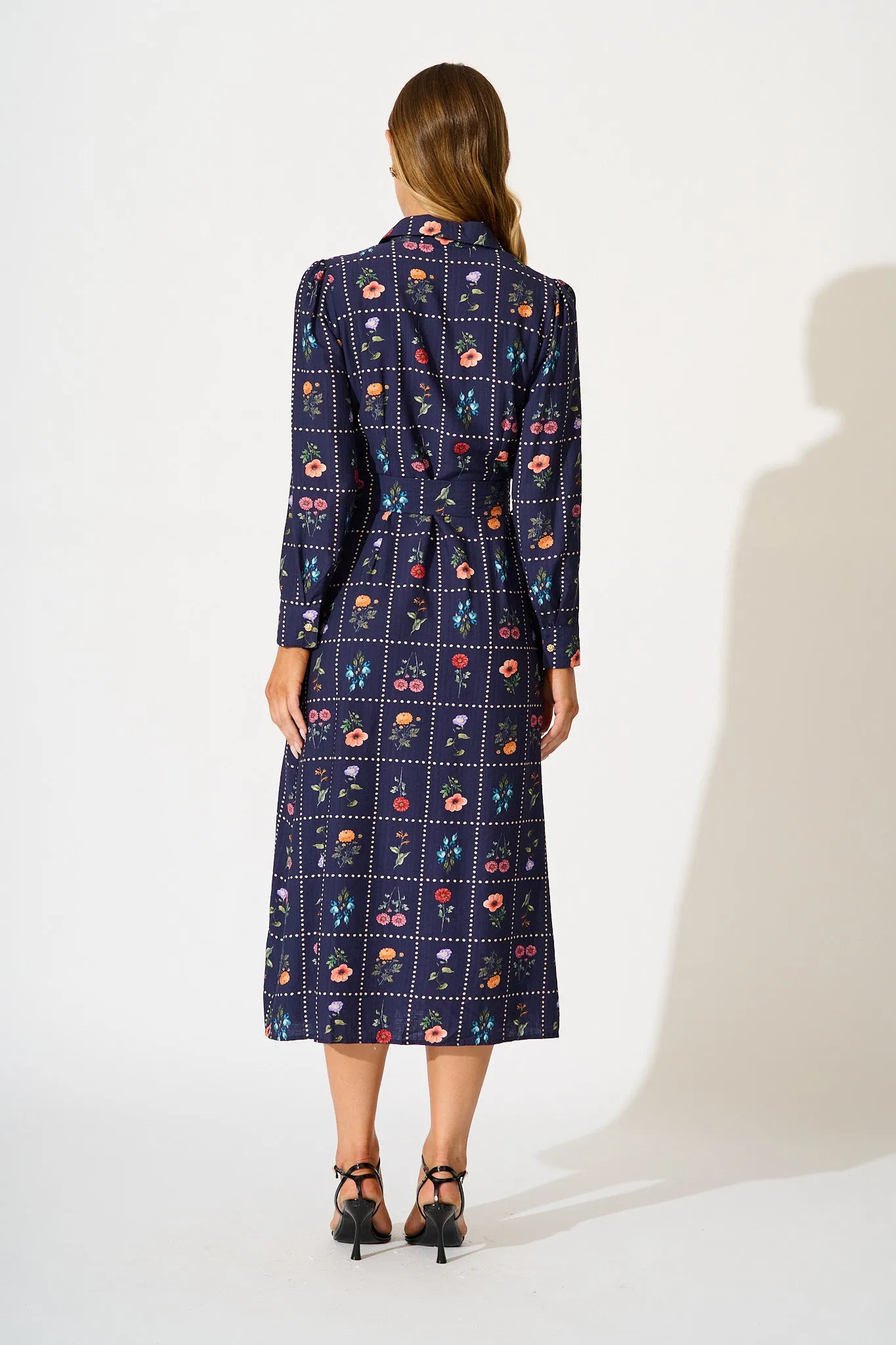 Framed in Florals Midi Shirt Dress in Navy with Multi Floral sold by St Frock product image thumbnail 4