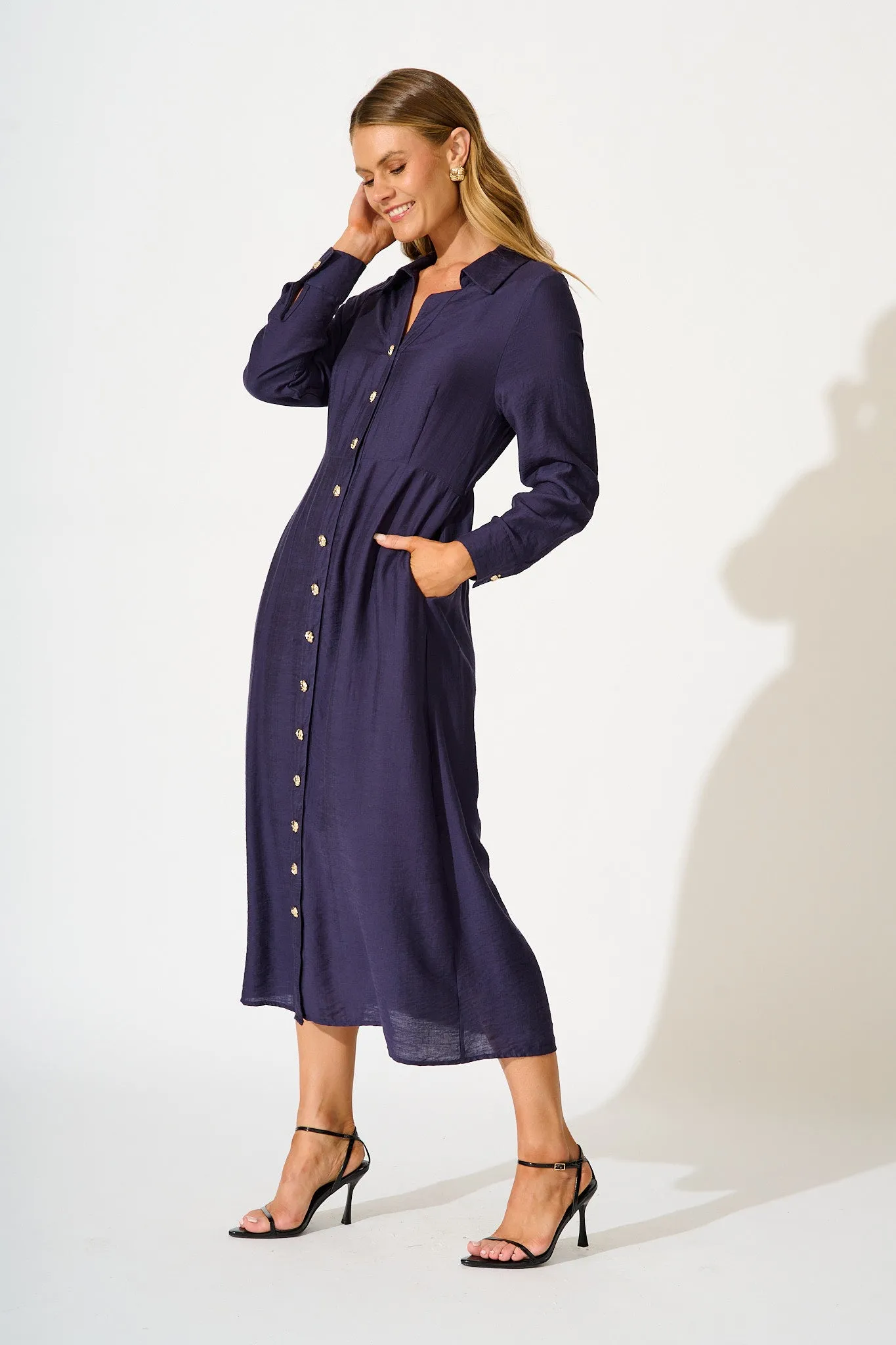 Painted Sky Midi Shirt Dress in Navy sold by St Frock product image thumbnail 3