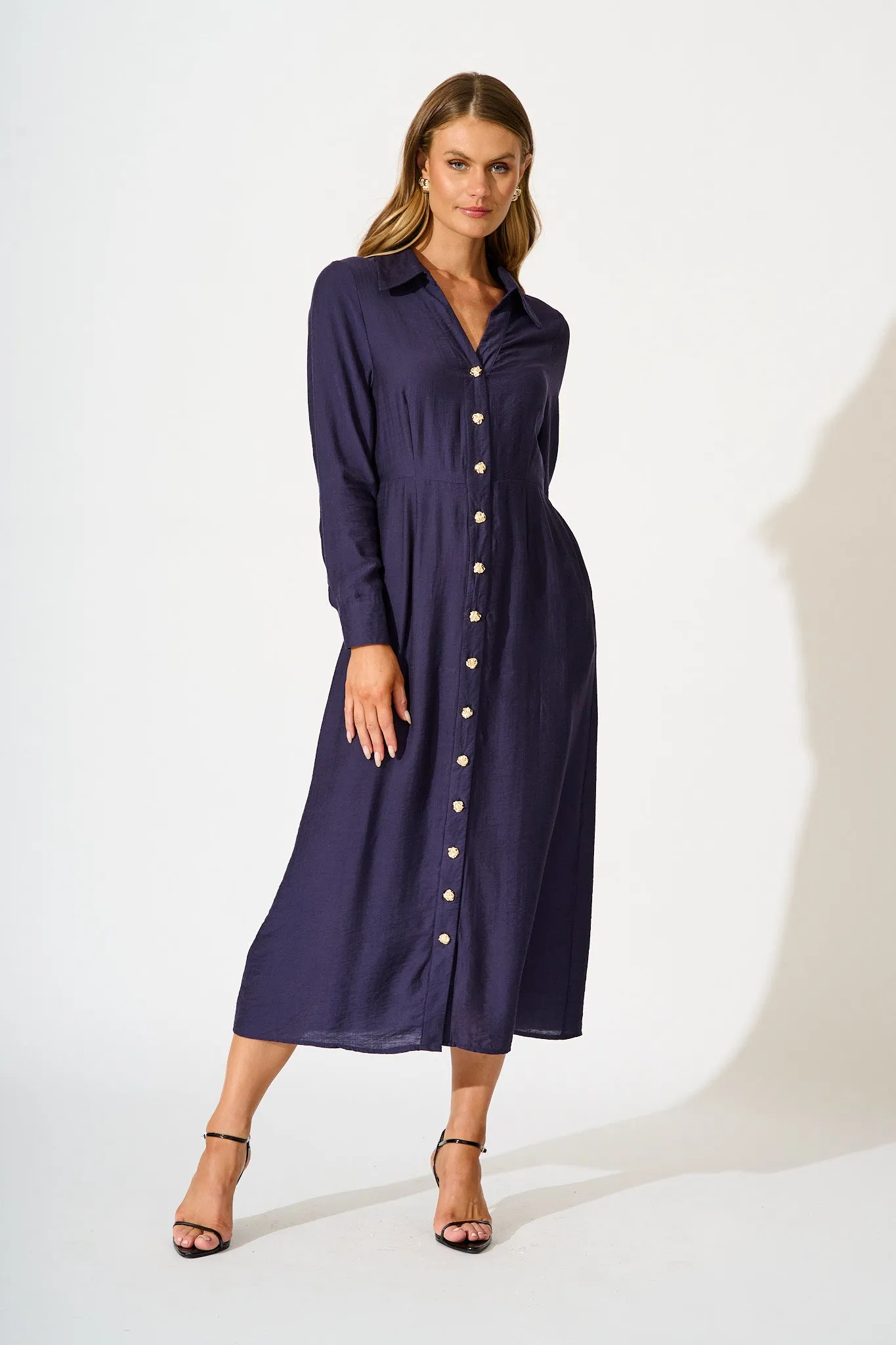 Painted Sky Midi Shirt Dress in Navy sold by St Frock