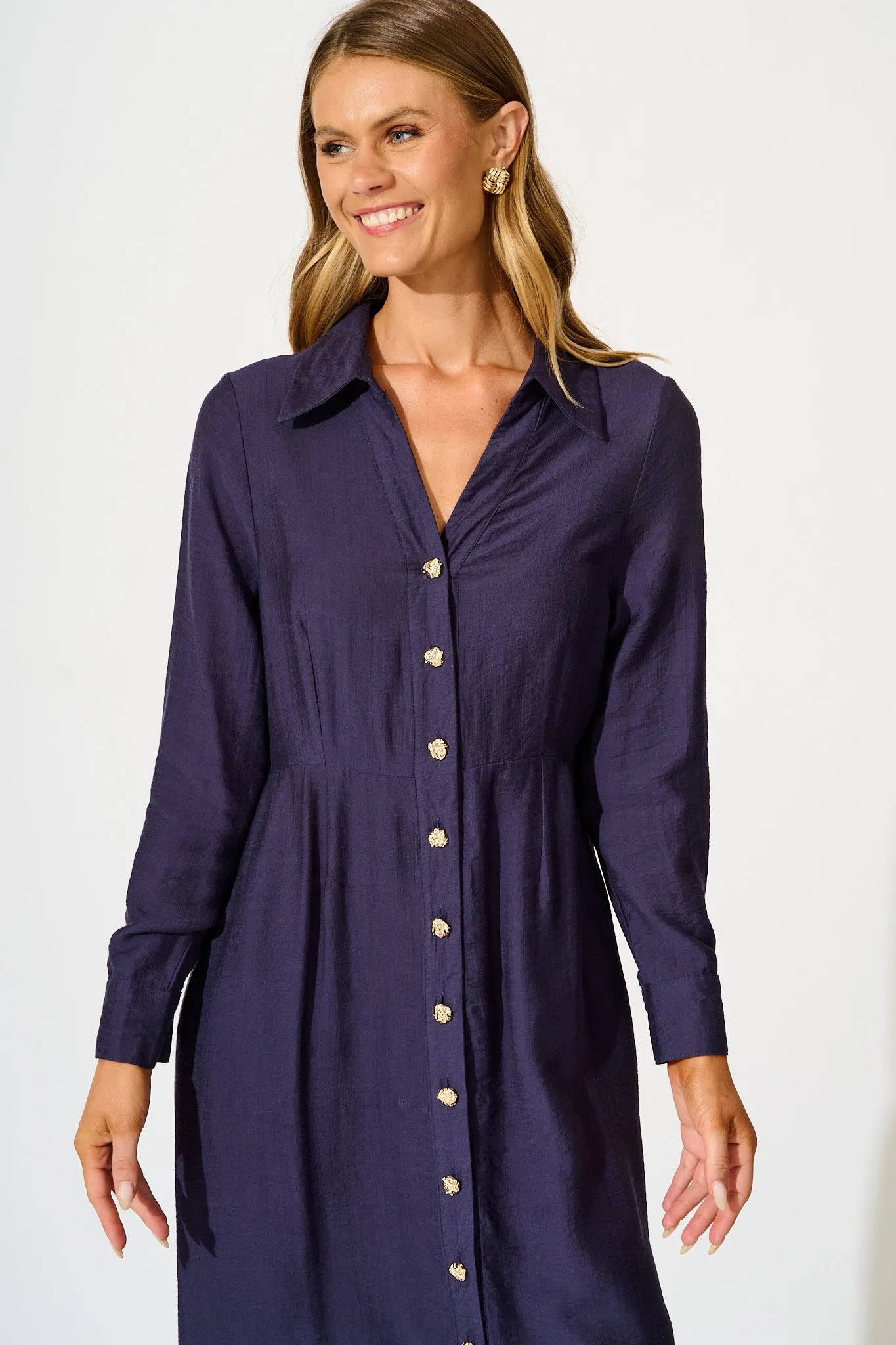 Painted Sky Midi Shirt Dress in Navy sold by St Frock product image thumbnail 2