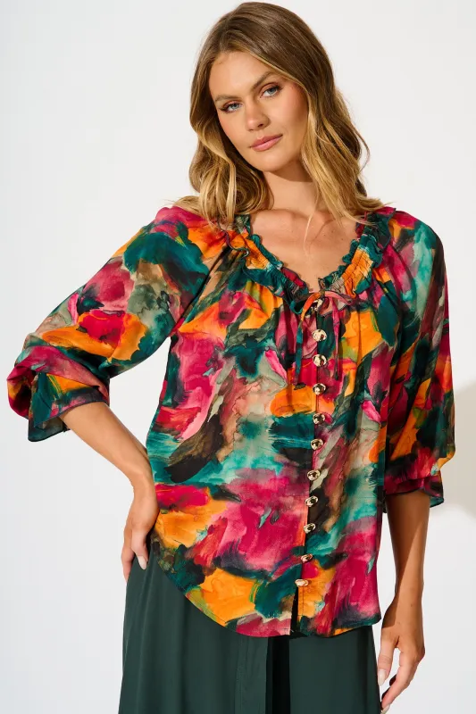 Painted Allure Top in Multi Watercolour Print sold by St Frock