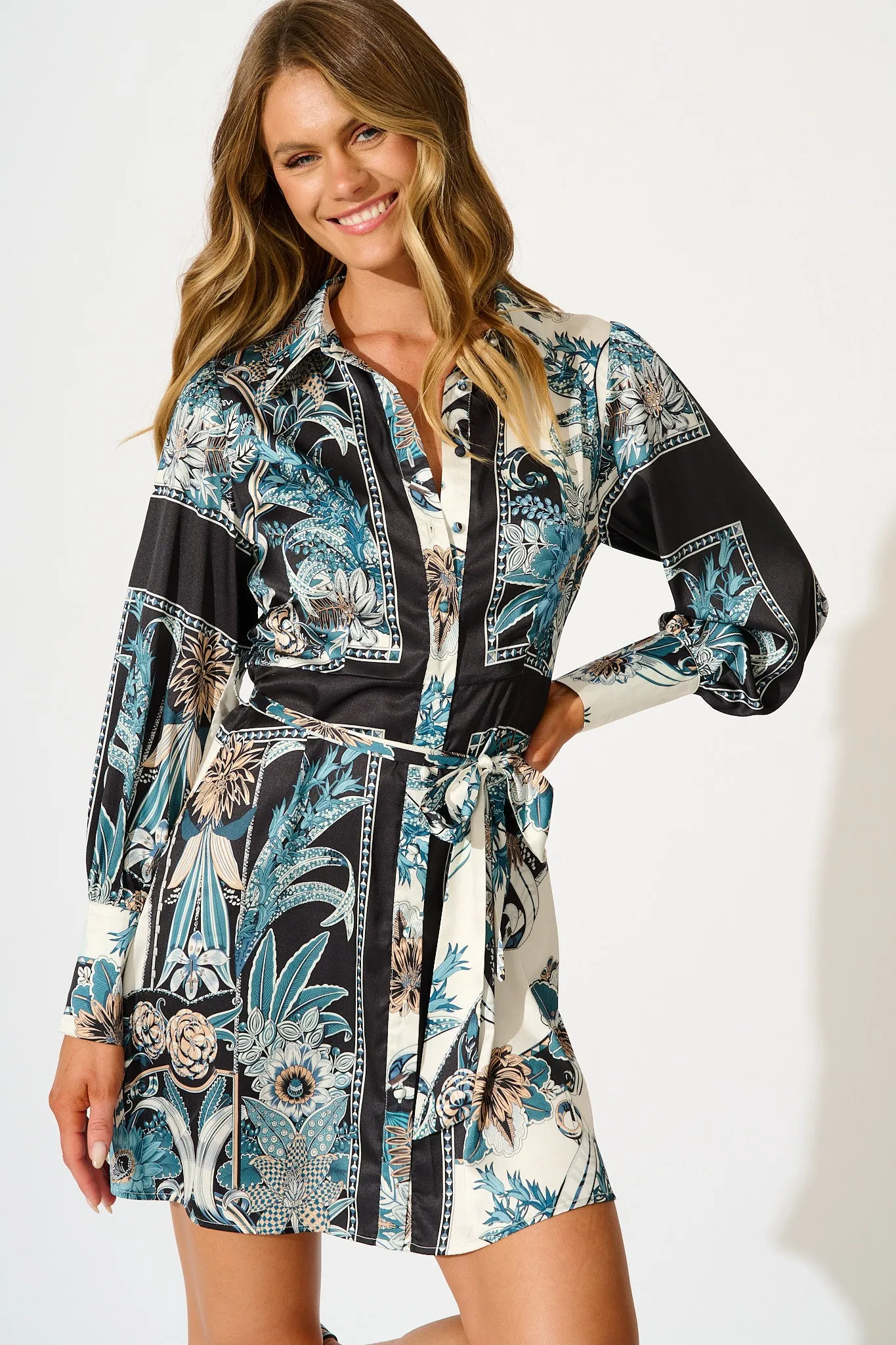 Fleur De Lune Dress in Black and Blue Floral sold by St Frock product image thumbnail 2