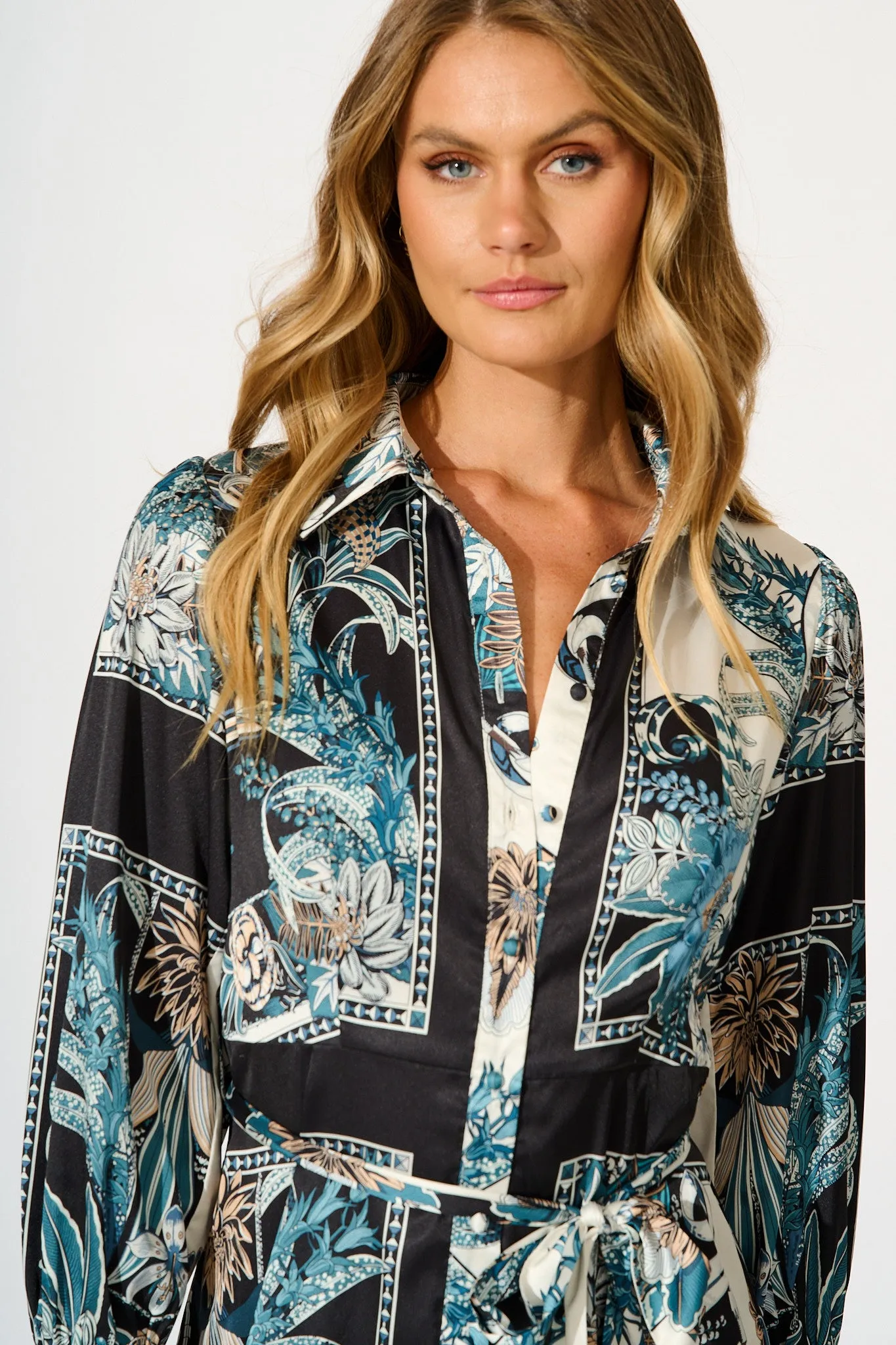 Fleur De Lune Dress in Black and Blue Floral sold by St Frock product image thumbnail 5