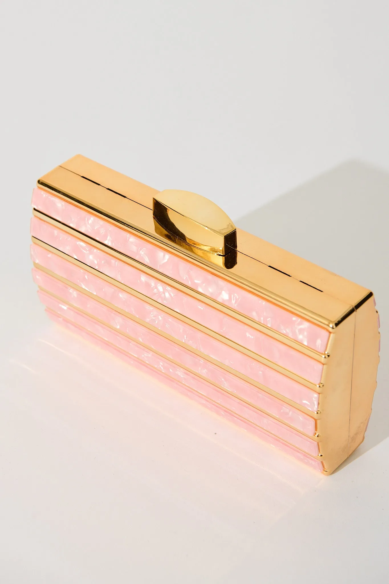 Gala Clutch Bag in Gold with Blush Acrylic sold by St Frock product image thumbnail 3