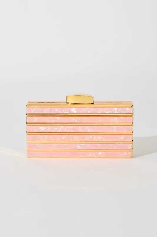 Gala Clutch Bag in Gold with Blush Acrylic sold by St Frock