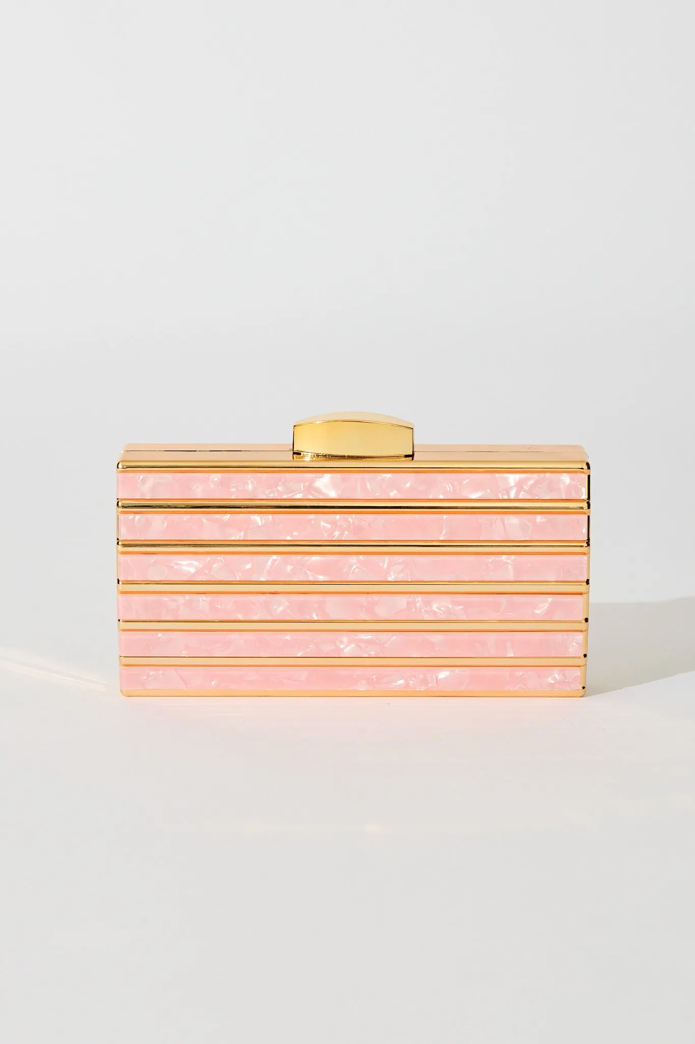Gala Clutch Bag in Gold with Blush Acrylic sold by St Frock