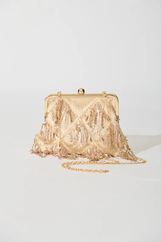 Glamour Clutch Bag in Rose Gold Sequin sold by St Frock