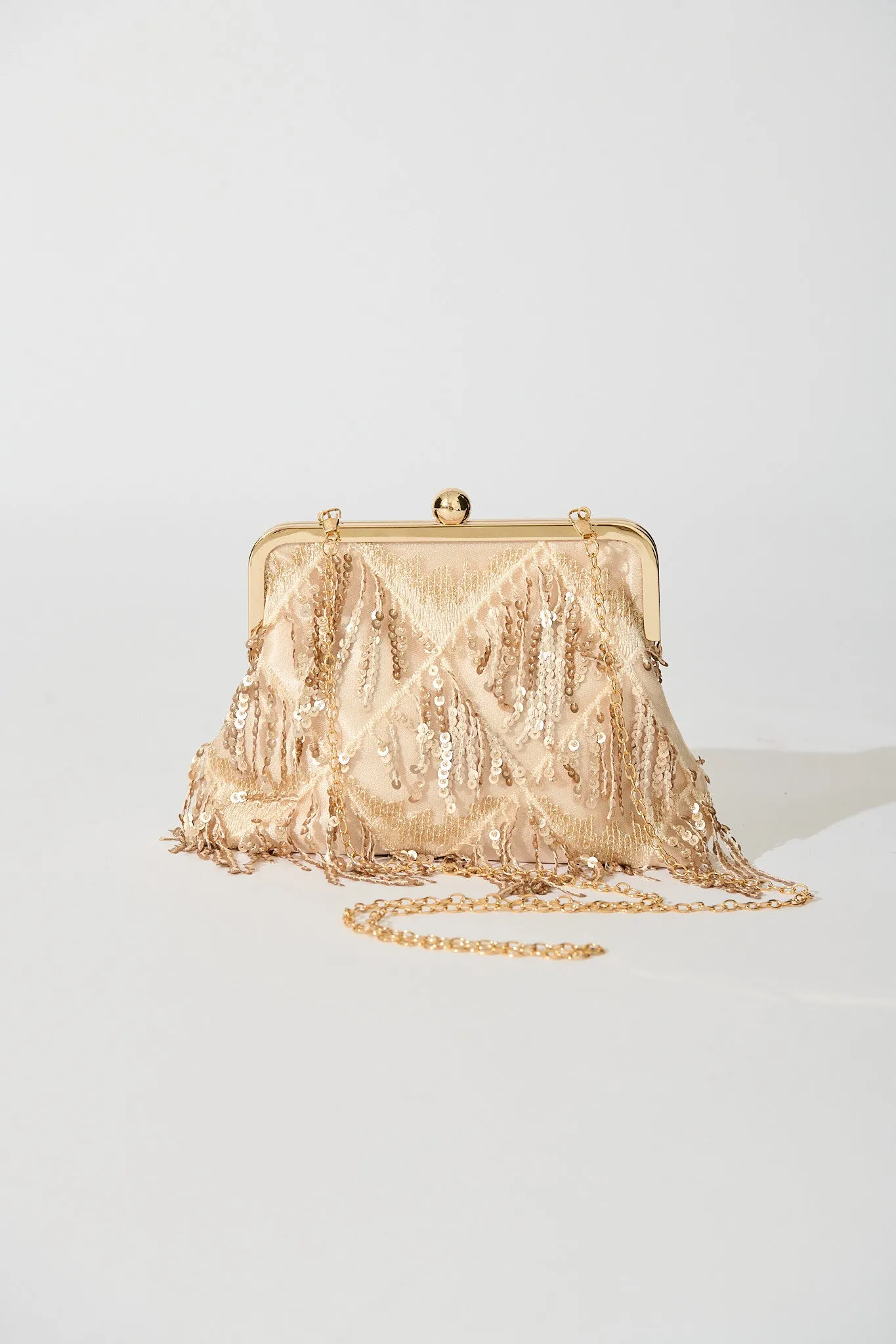 Glamour Clutch Bag in Rose Gold Sequin sold by St Frock