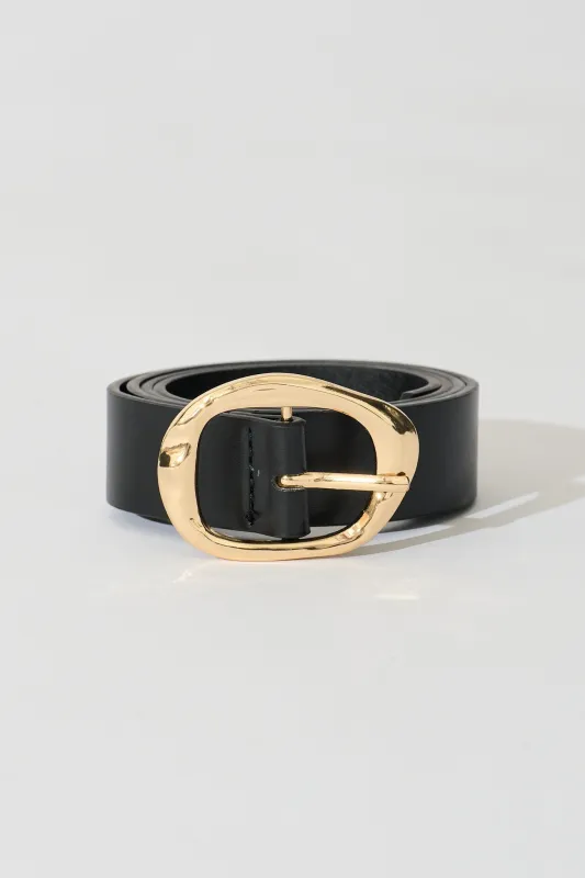 PRE ORDER Sienna Belt in Black with Gold Textured Buckle sold by St Frock