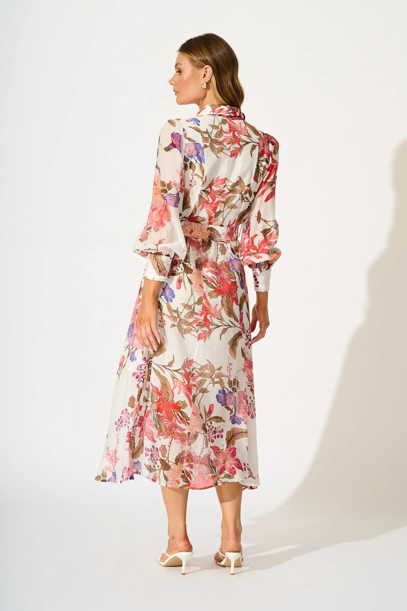 Lovingly Maxi Shirt Dress in White with Multi Floral sold by St Frock product image thumbnail 4