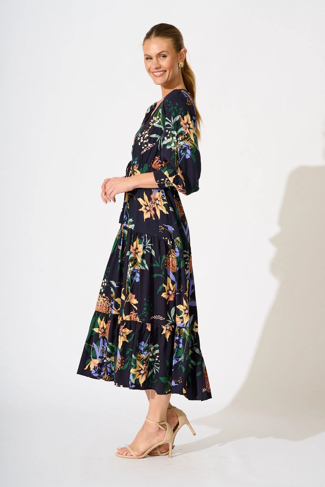 Francis Midi Dress in Navy with Multi Floral sold by St Frock product image thumbnail 3