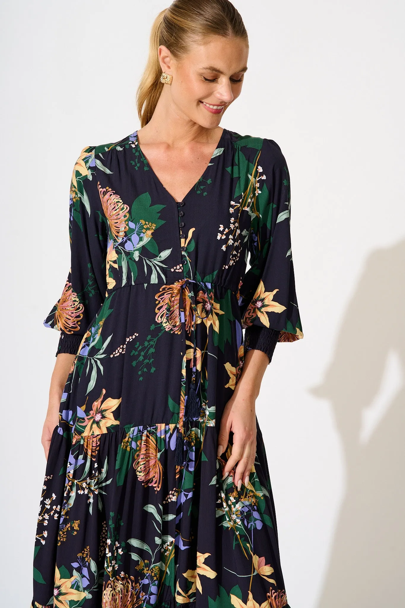 Francis Midi Dress in Navy with Multi Floral sold by St Frock product image thumbnail 2