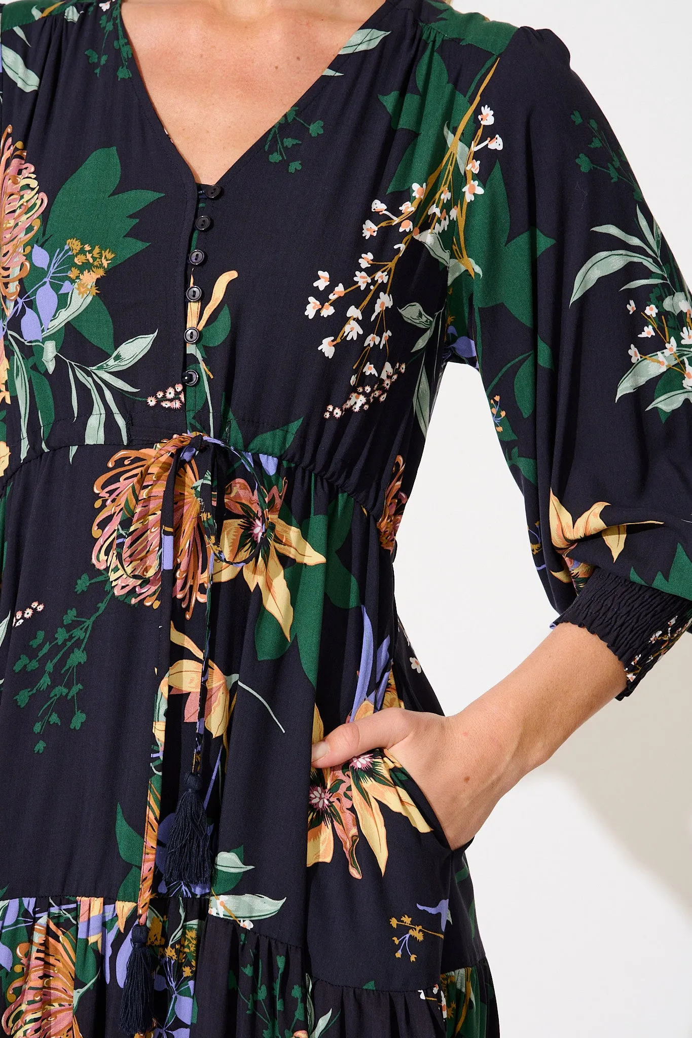 Francis Midi Dress in Navy with Multi Floral sold by St Frock product image thumbnail 5