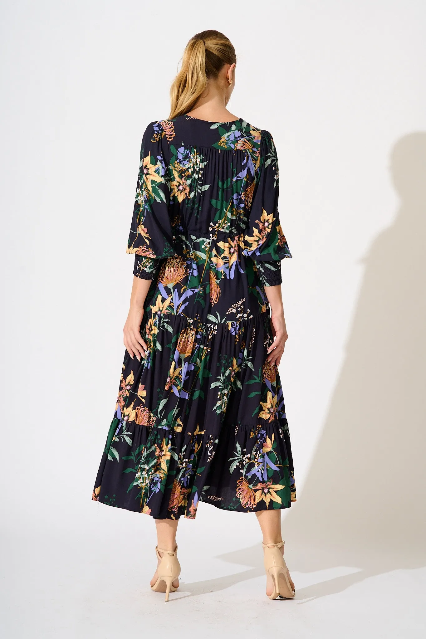 Francis Midi Dress in Navy with Multi Floral sold by St Frock product image thumbnail 4