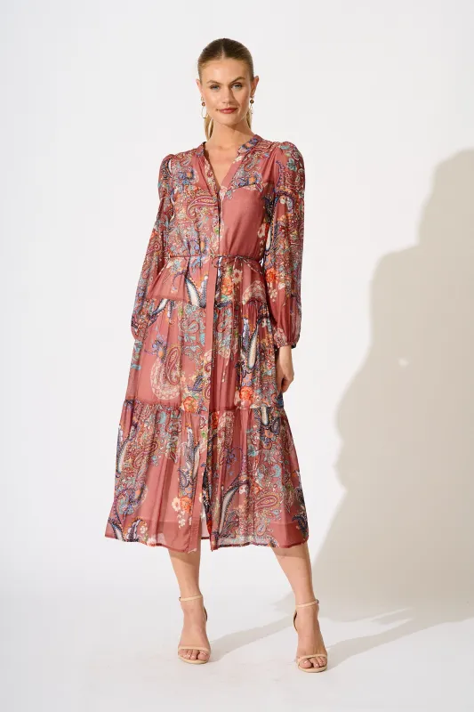 Lottie Midi Dress in Red Print sold by St Frock
