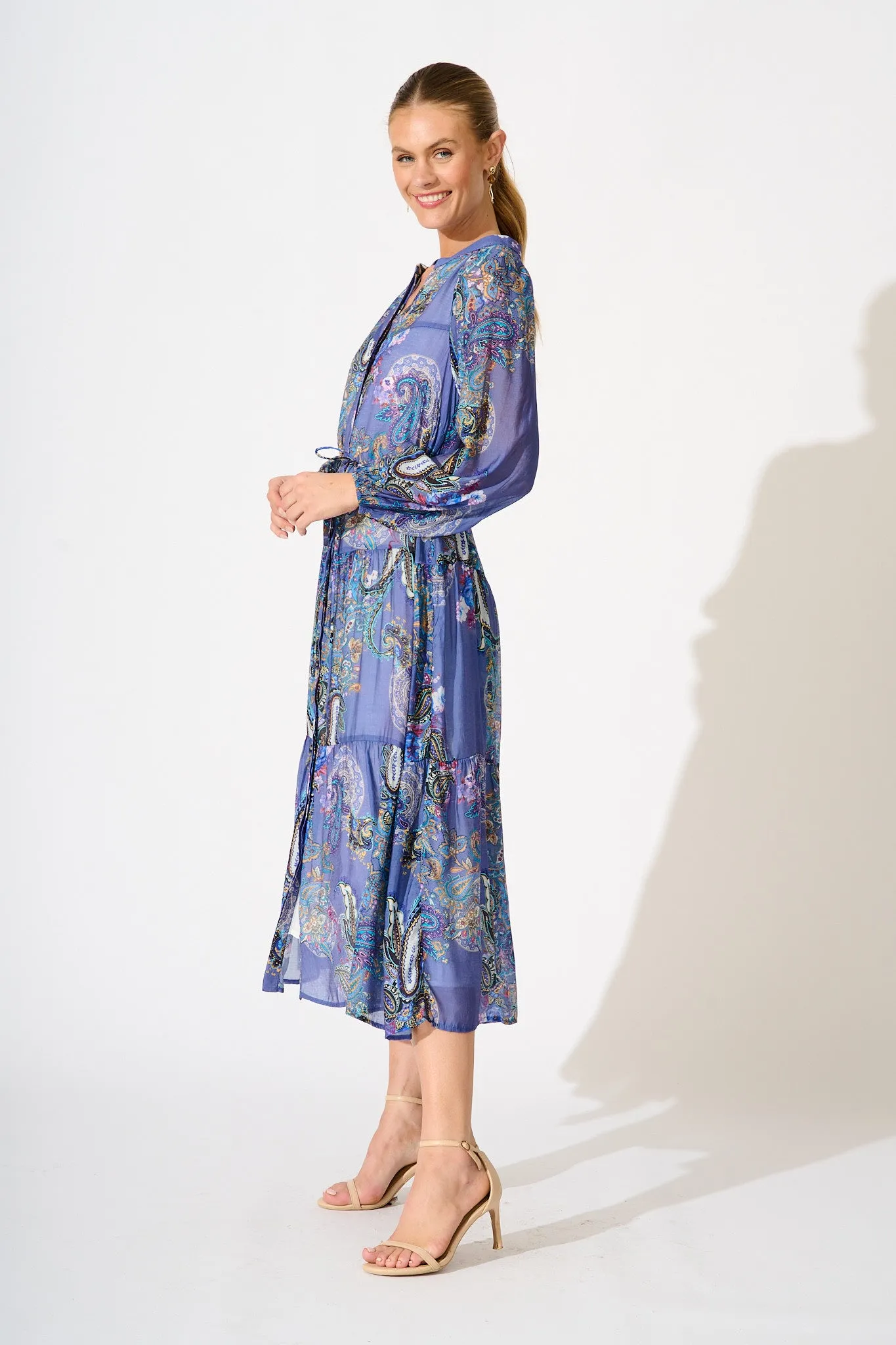 Lottie Midi Dress in Blue Multi Print sold by St Frock product image thumbnail 3