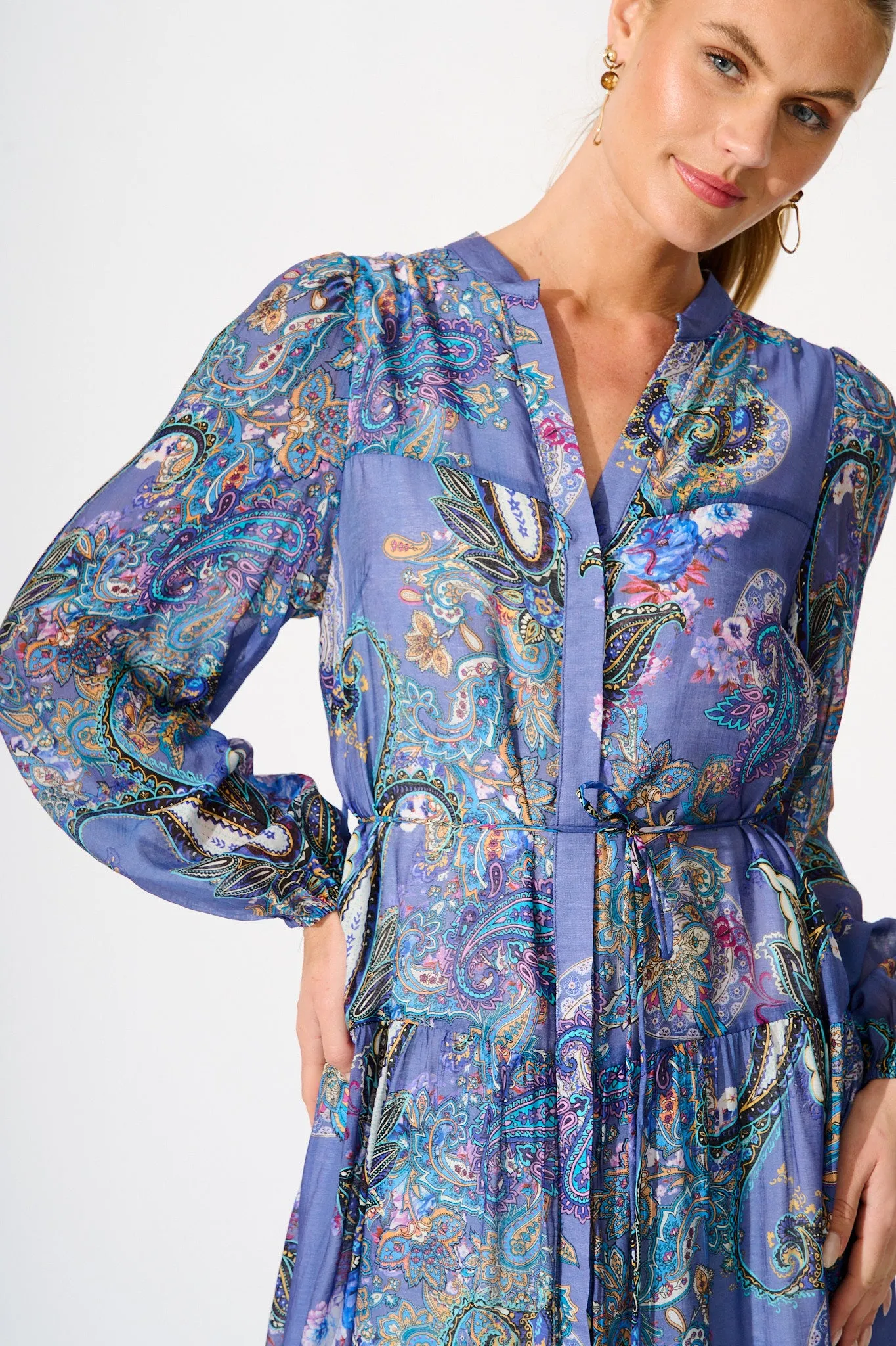 Lottie Midi Dress in Blue Multi Print sold by St Frock product image thumbnail 5