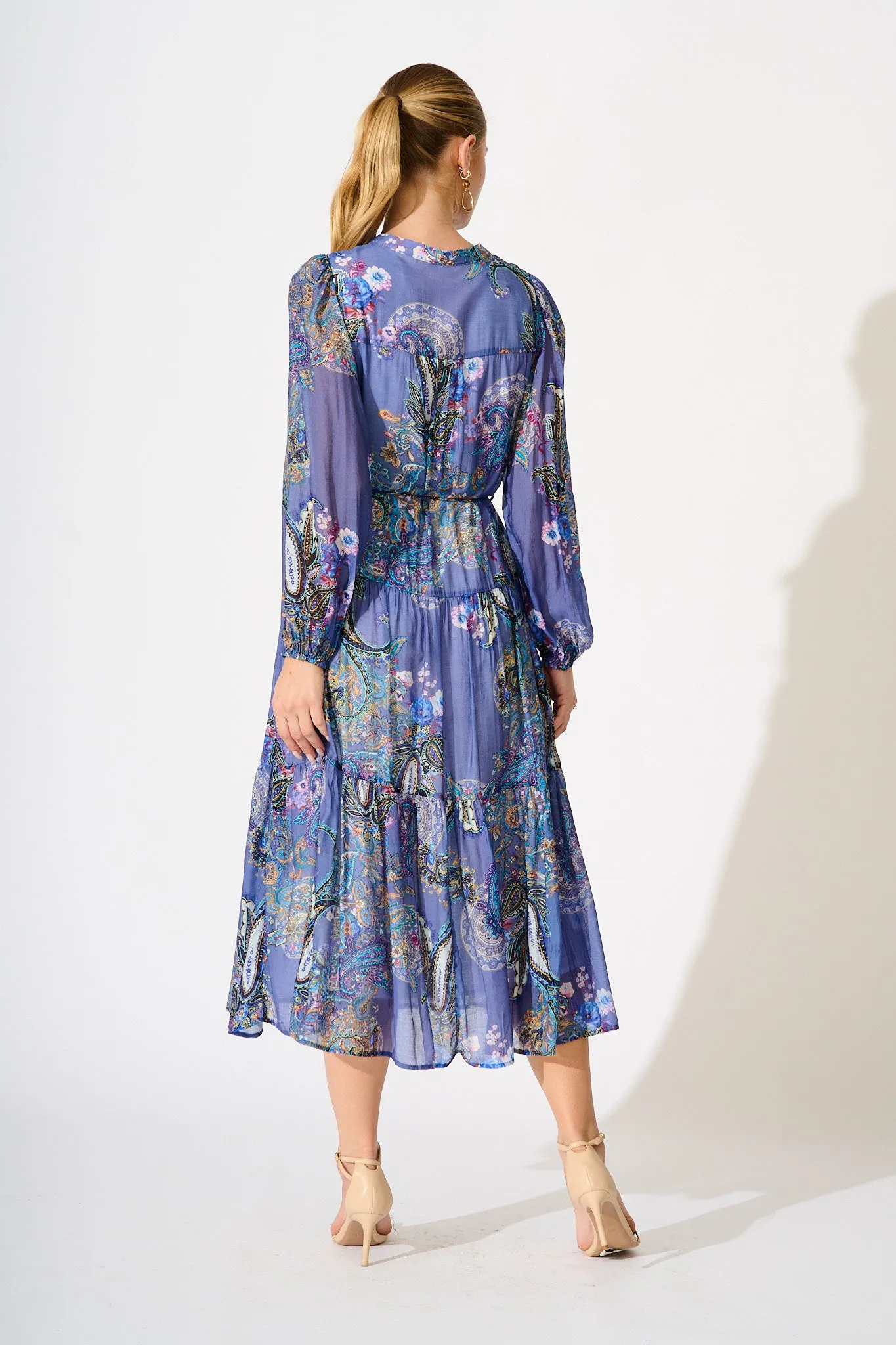 Lottie Midi Dress in Blue Multi Print sold by St Frock product image thumbnail 4