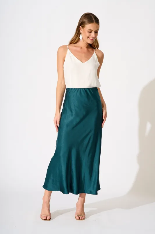 Reminisce Maxi Skirt in Emerald Satin sold by St Frock