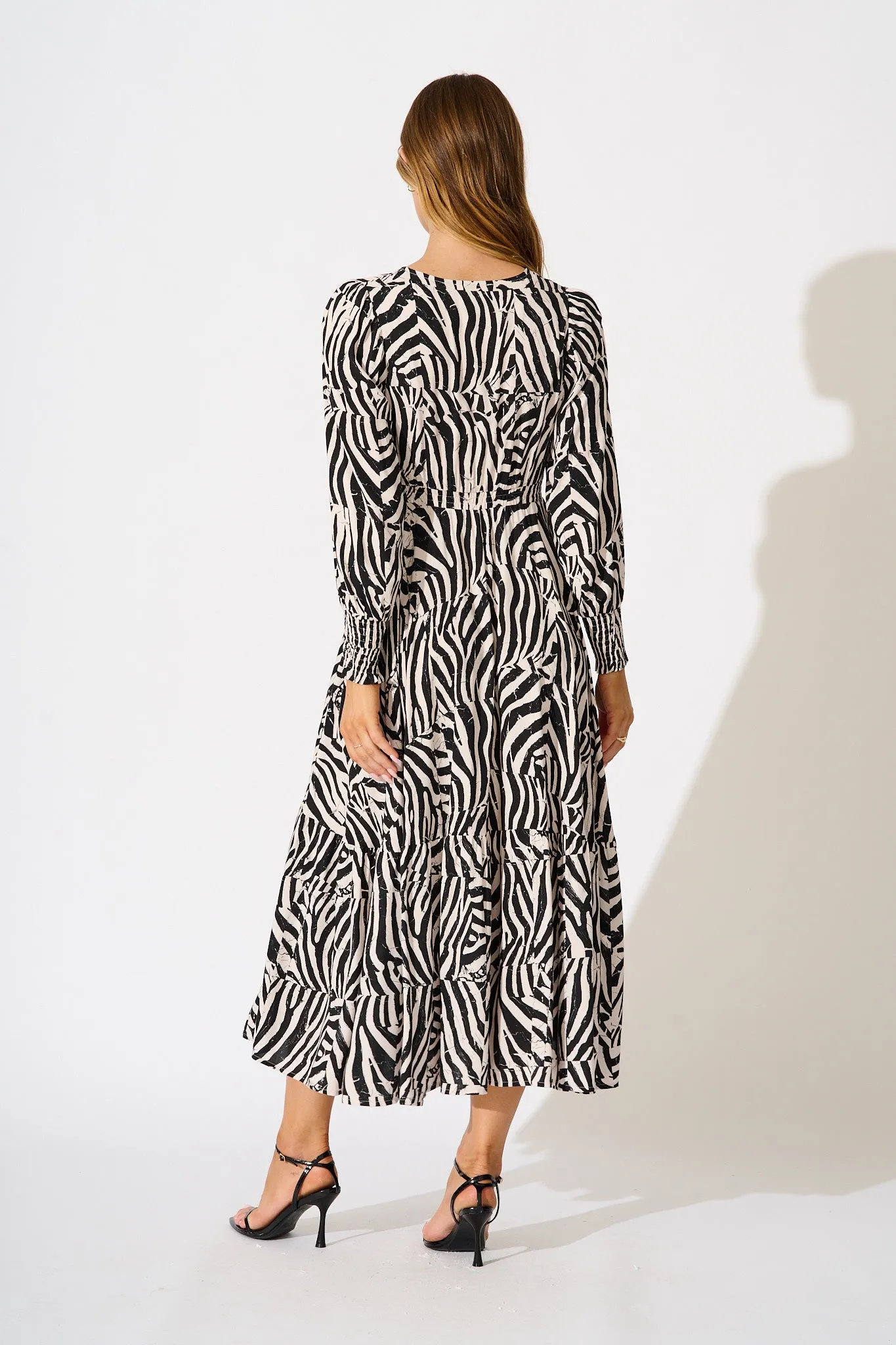Neveena Maxi Dress In Black with Cream Print sold by St Frock product image thumbnail 4
