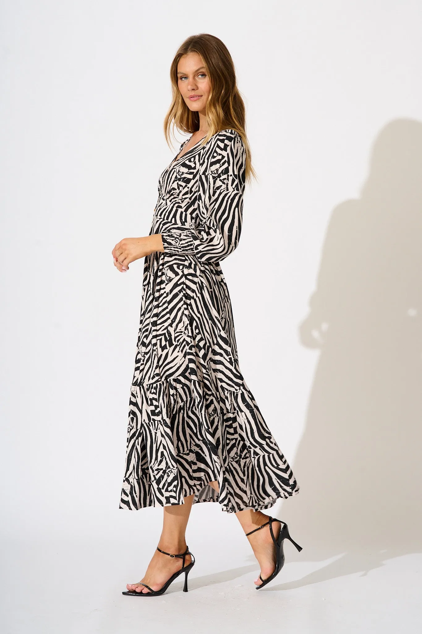 Neveena Maxi Dress In Black with Cream Print sold by St Frock product image thumbnail 3