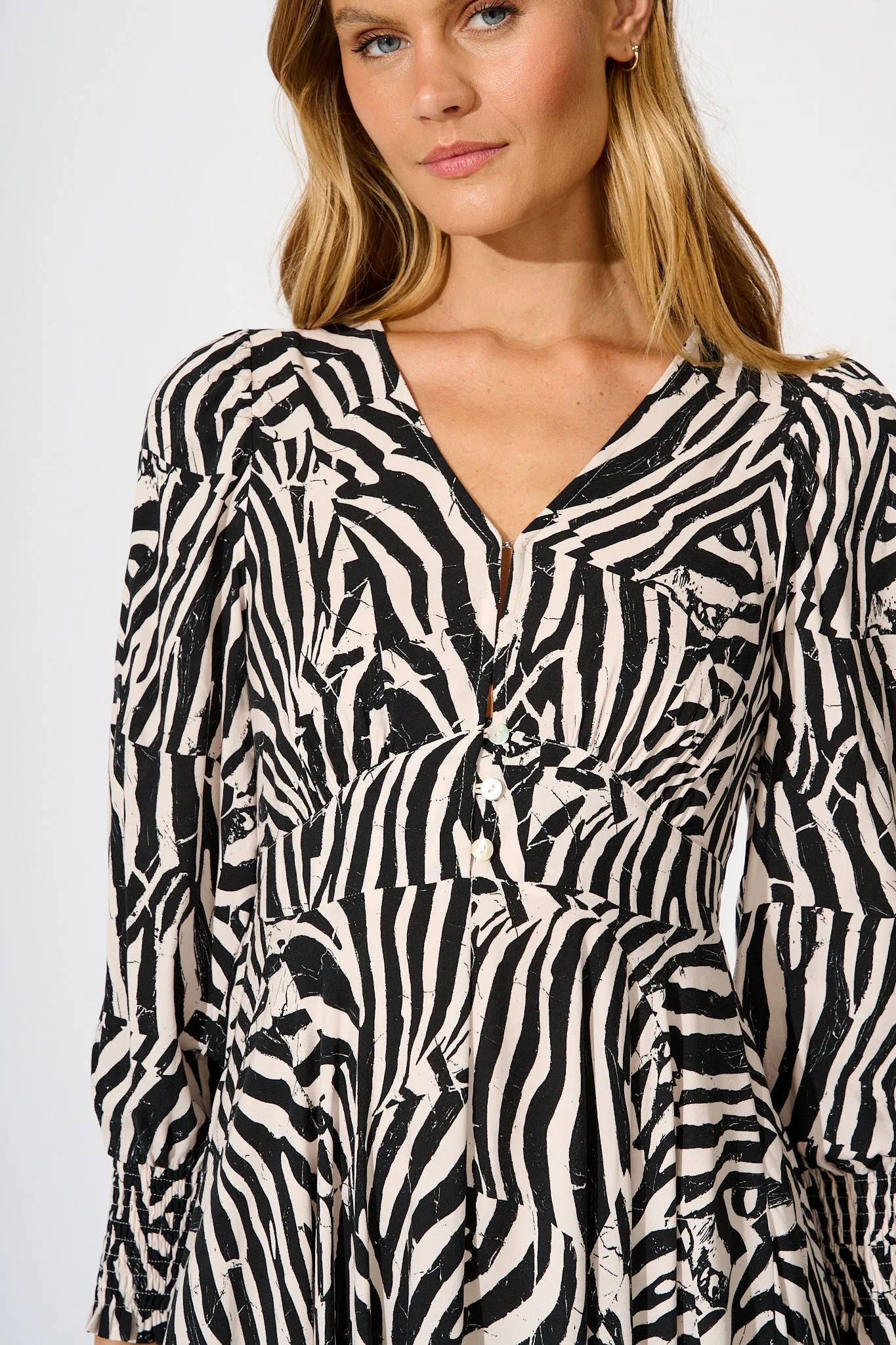 Neveena Maxi Dress In Black with Cream Print sold by St Frock product image thumbnail 5