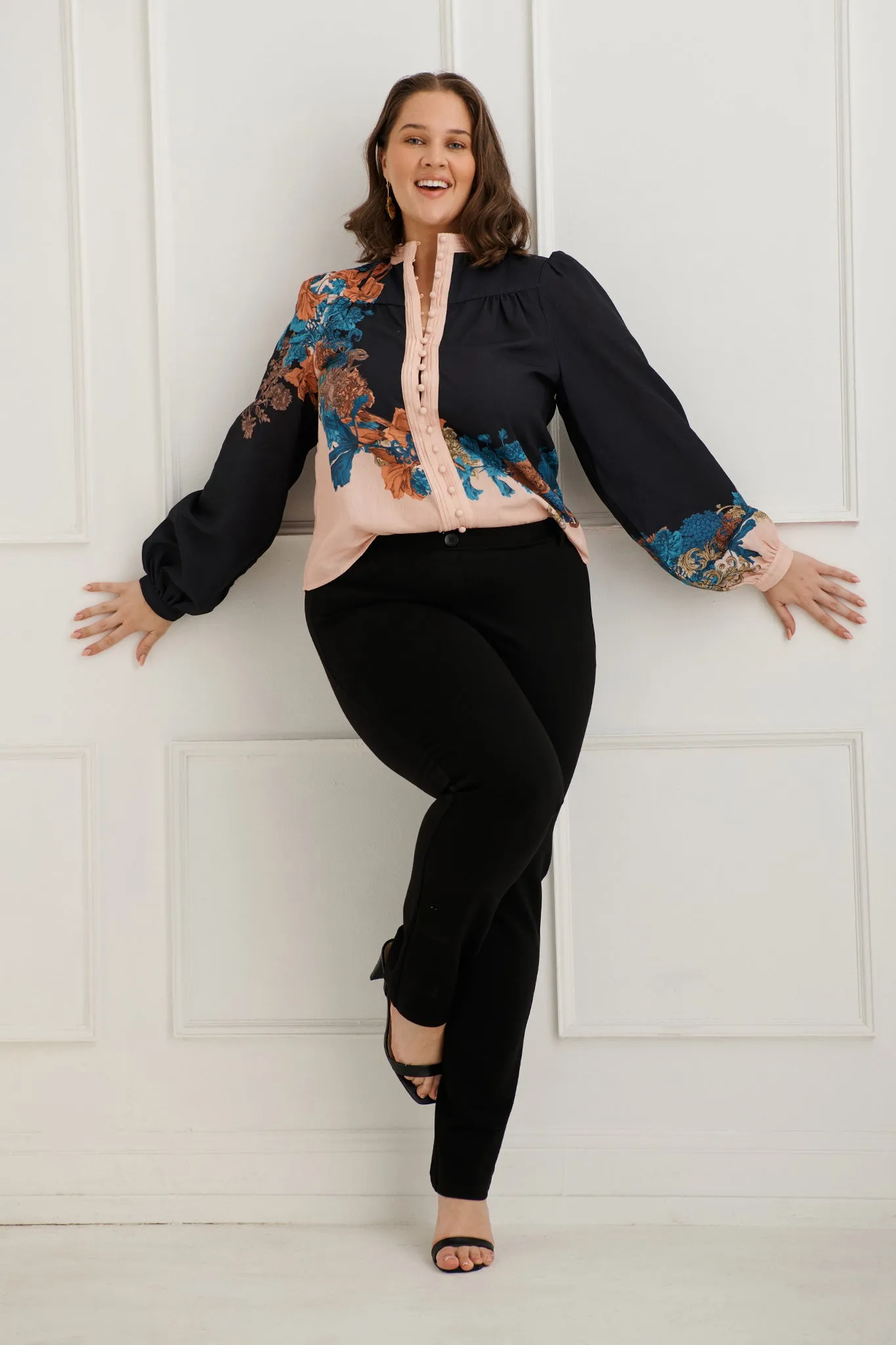 Secret Bloom Blouse Top in Black Multi Floral Linen Blend sold by St Frock product image thumbnail 3