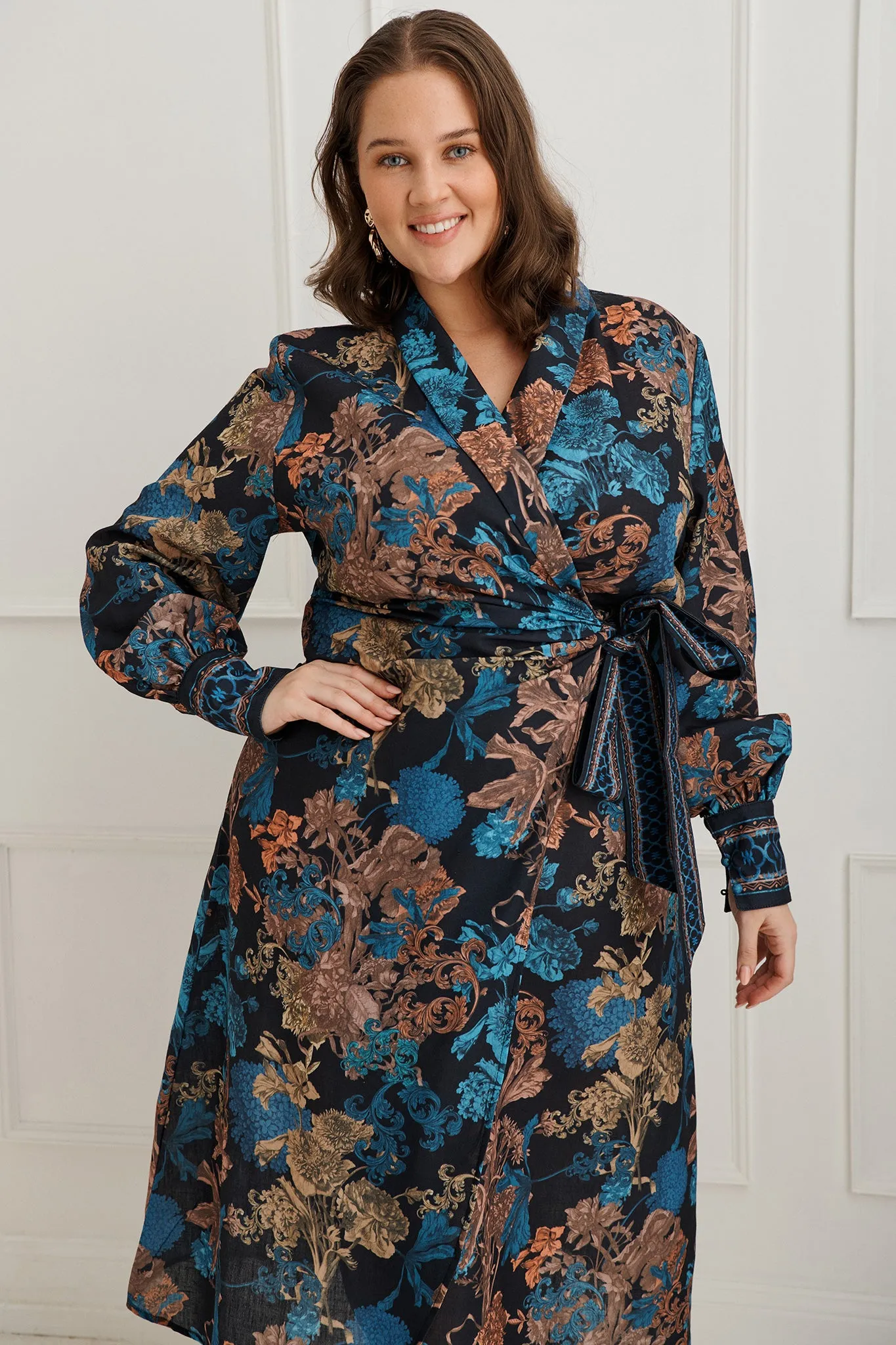 Garden Whispers Midi Dress in Black Multi Floral Linen Blend sold by St Frock product image thumbnail 3