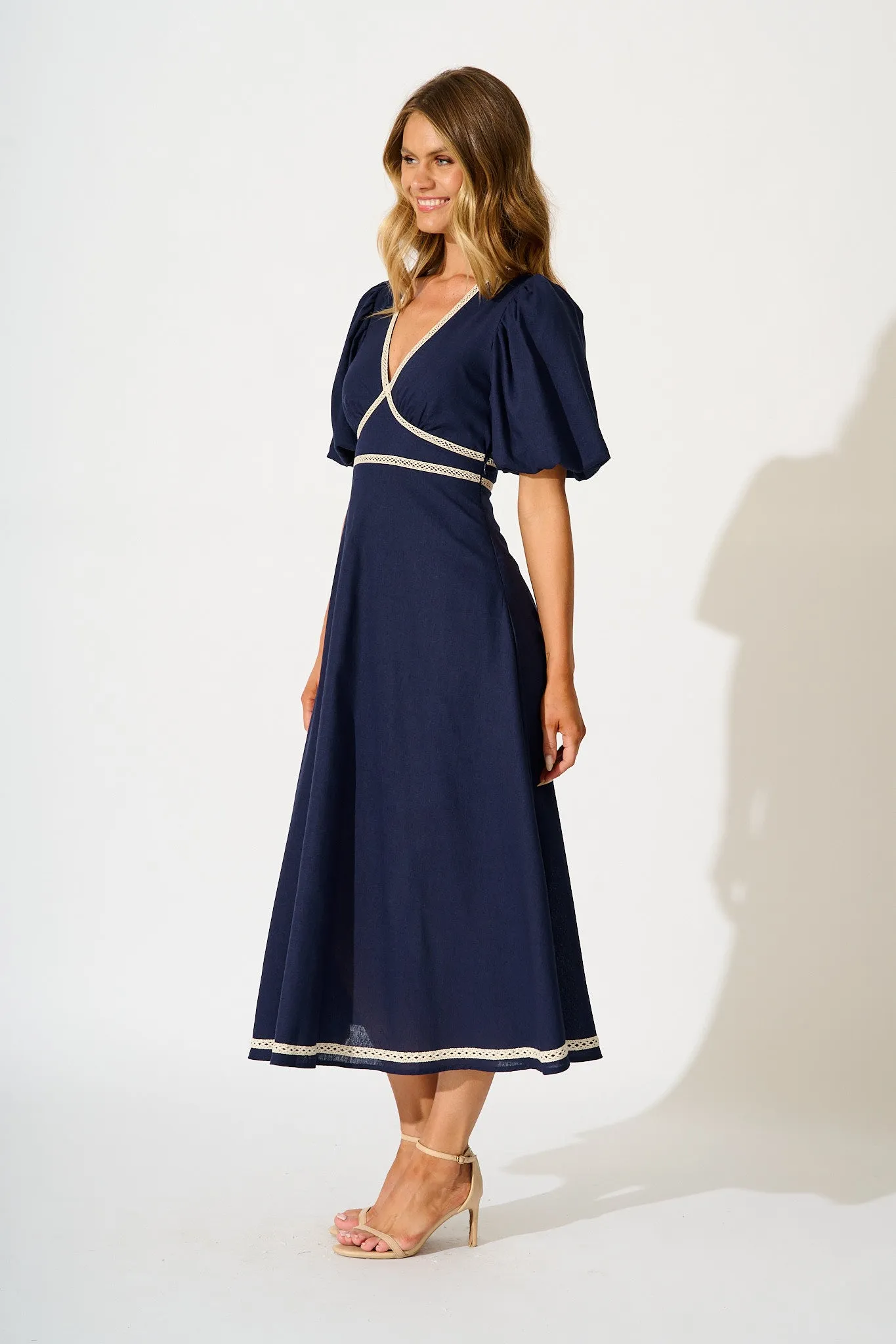 Soft Serenade Midi Dress in Navy Linen Blend sold by St Frock product image thumbnail 3