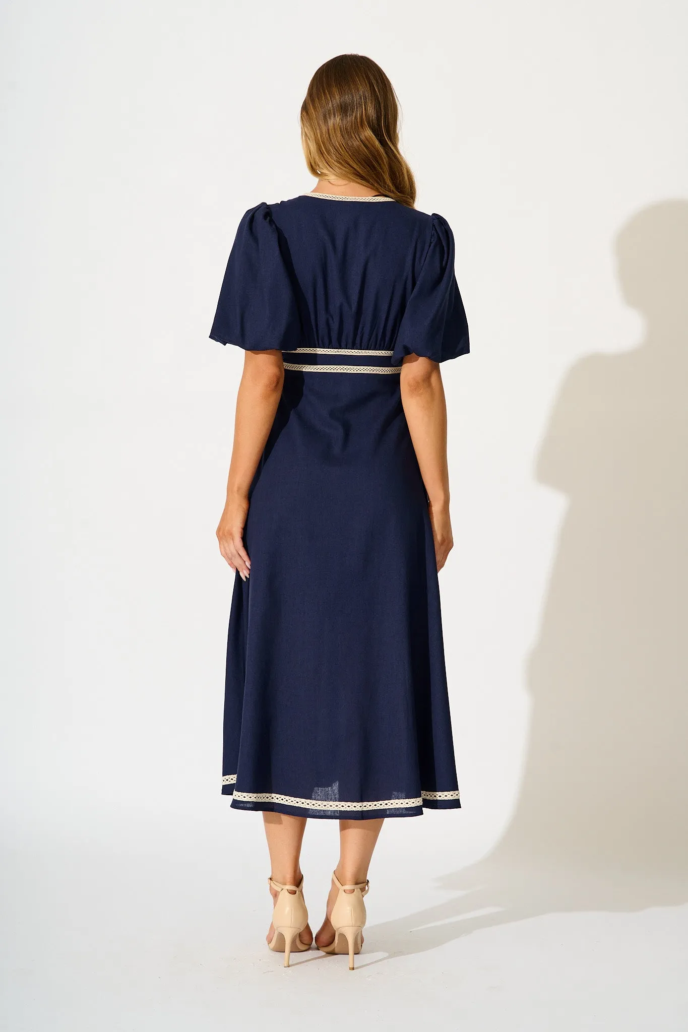 Soft Serenade Midi Dress in Navy Linen Blend sold by St Frock product image thumbnail 4