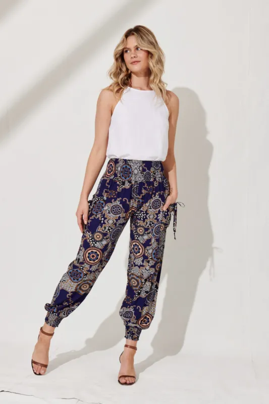 Gabby Lounge Pant in Navy Tile Print sold by St Frock