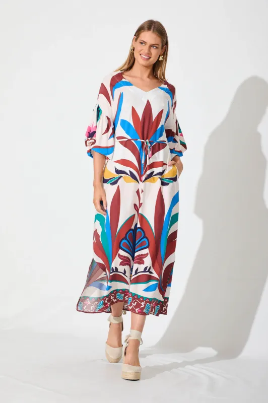 Quentin Midi Dress In White With Multi Print sold by St Frock