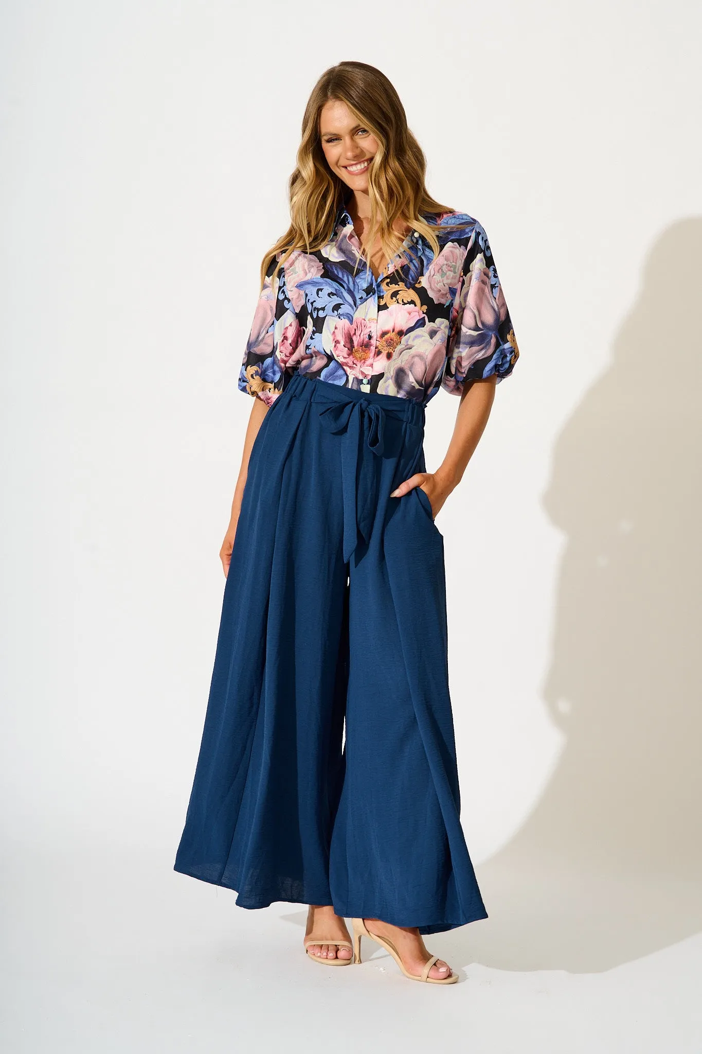 Whimsical Shirt in Multi Blue Floral Linen Blend sold by St Frock product image thumbnail 4