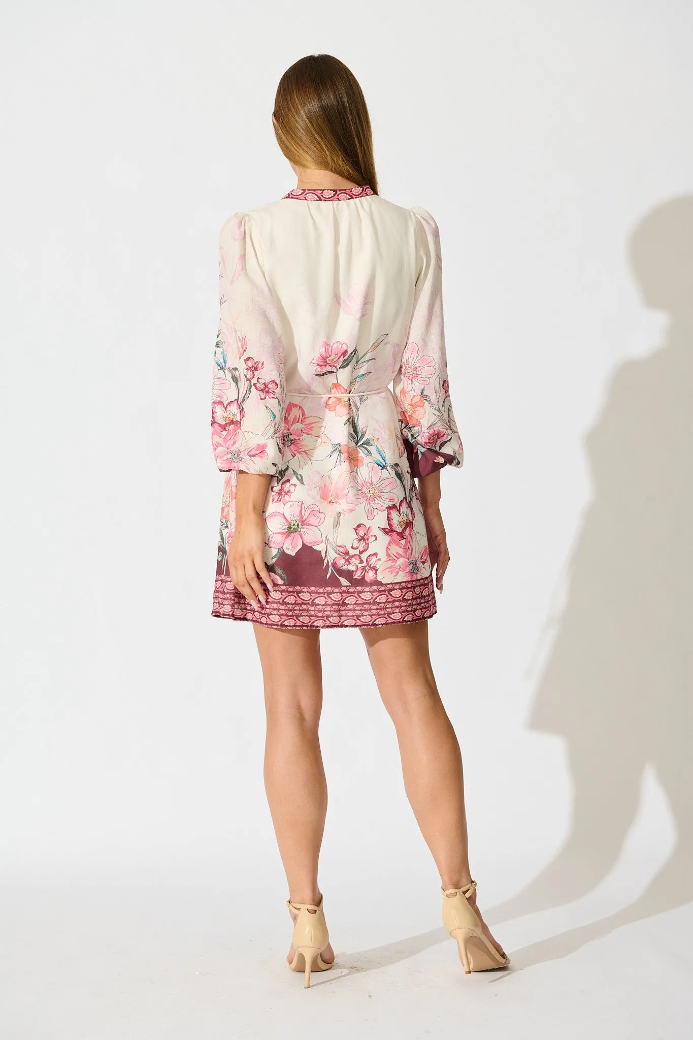 Dusky Flora Dress in Wine Floral Linen Blend sold by St Frock product image thumbnail 4