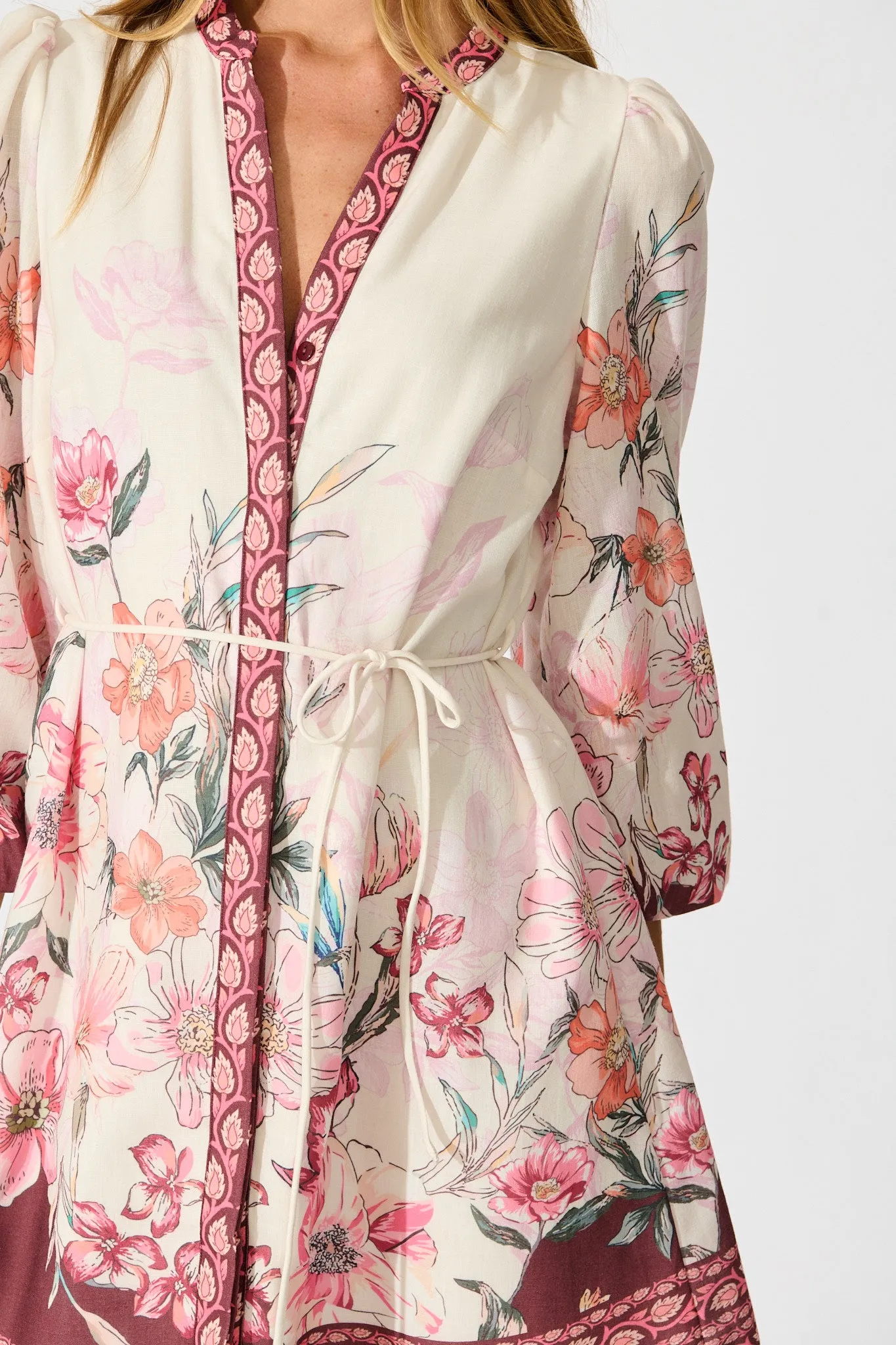 Dusky Flora Dress in Wine Floral Linen Blend sold by St Frock product image thumbnail 5