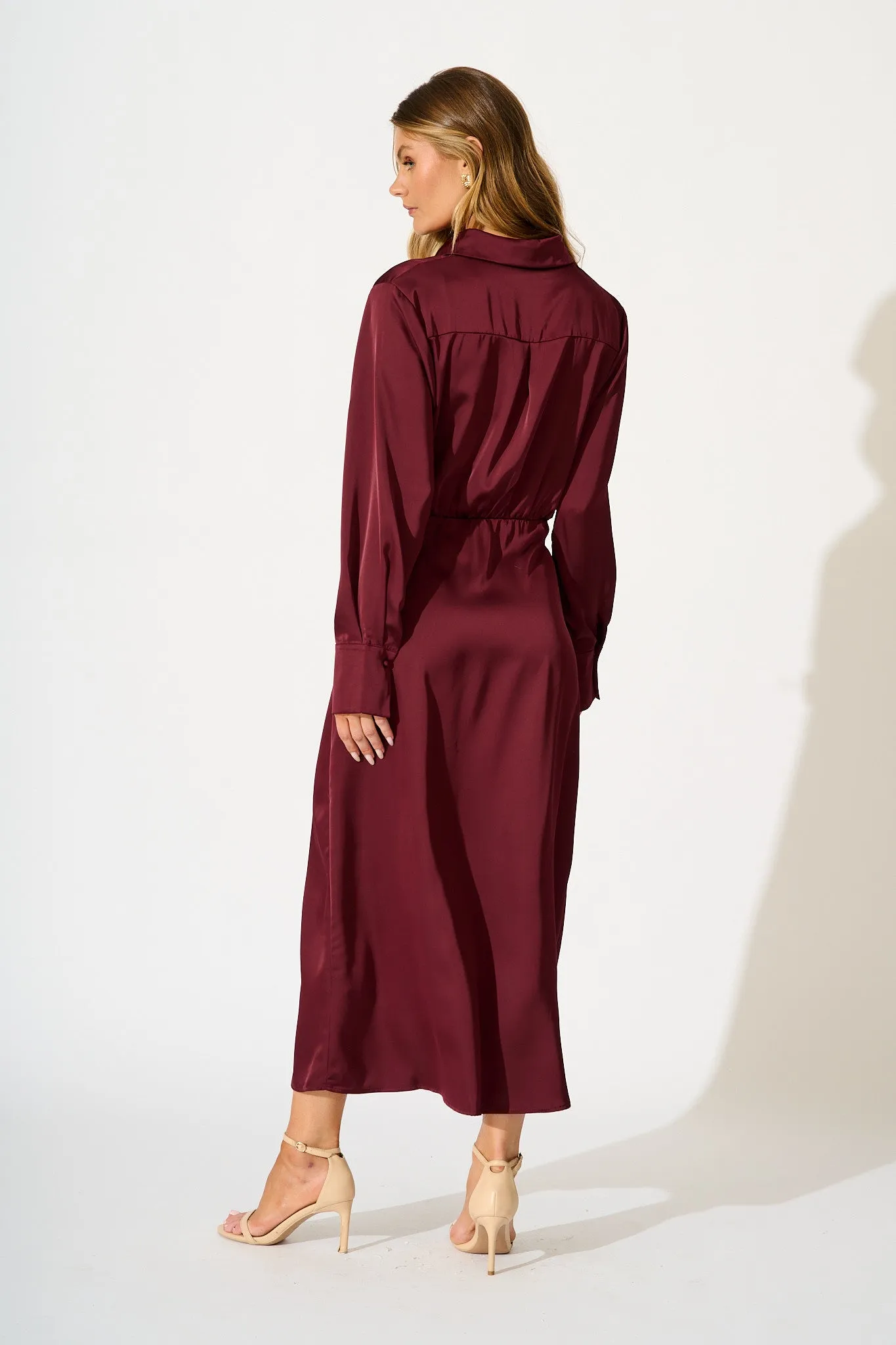 Olsen Maxi Dress in Wine Satin sold by St Frock product image thumbnail 4