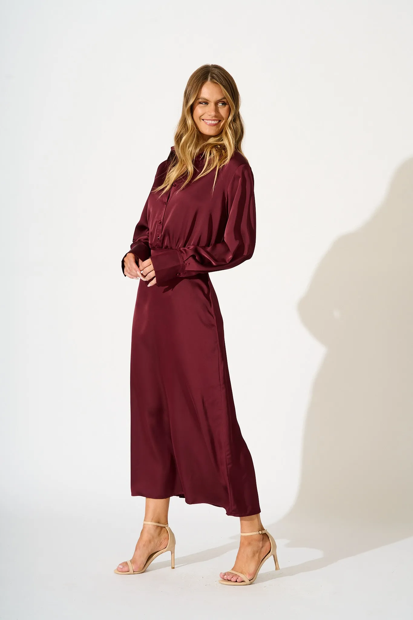 Olsen Maxi Dress in Wine Satin sold by St Frock product image thumbnail 3