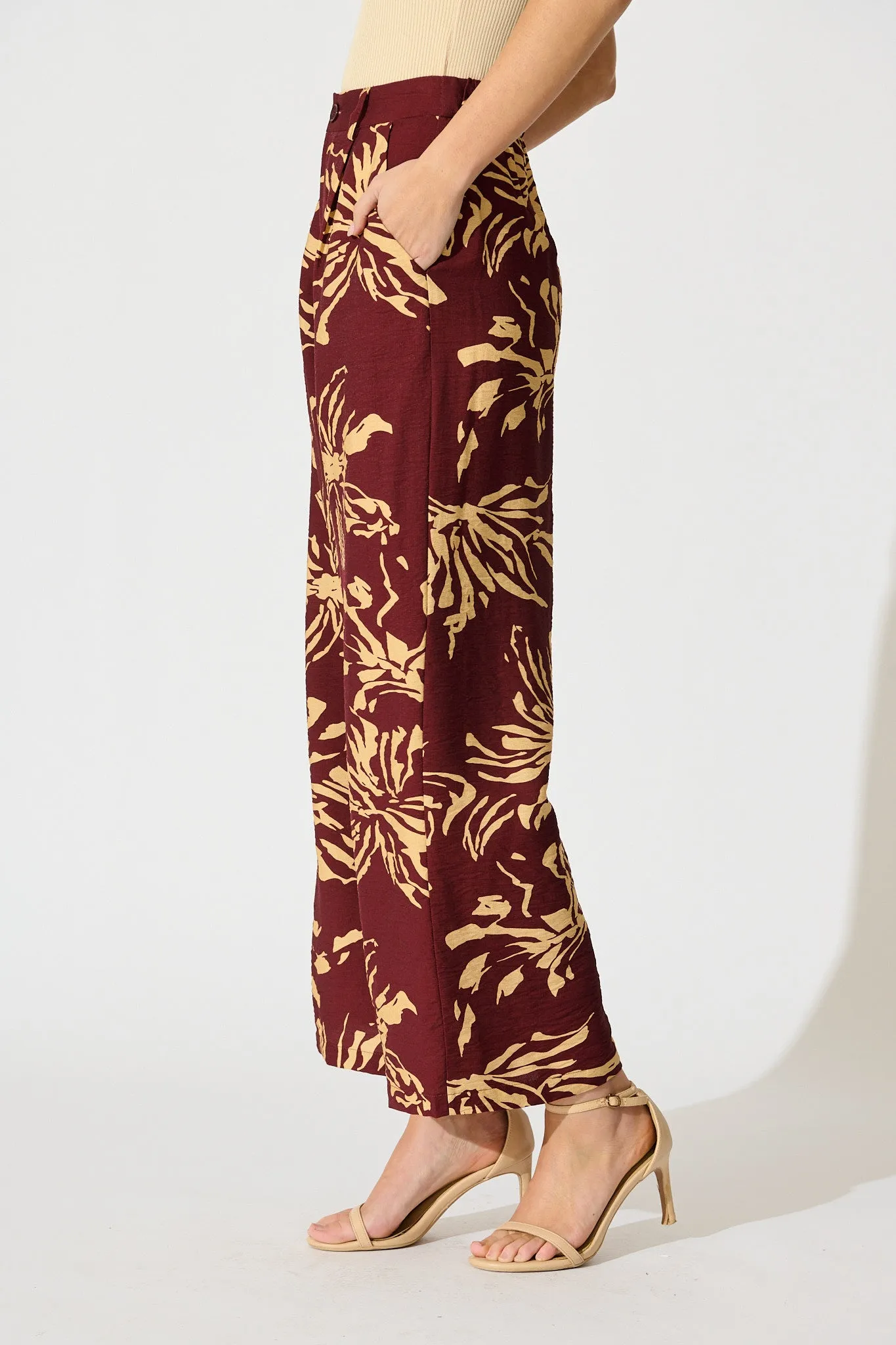 Linear Bloom Pant in Wine with Cream Print sold by St Frock product image thumbnail 2