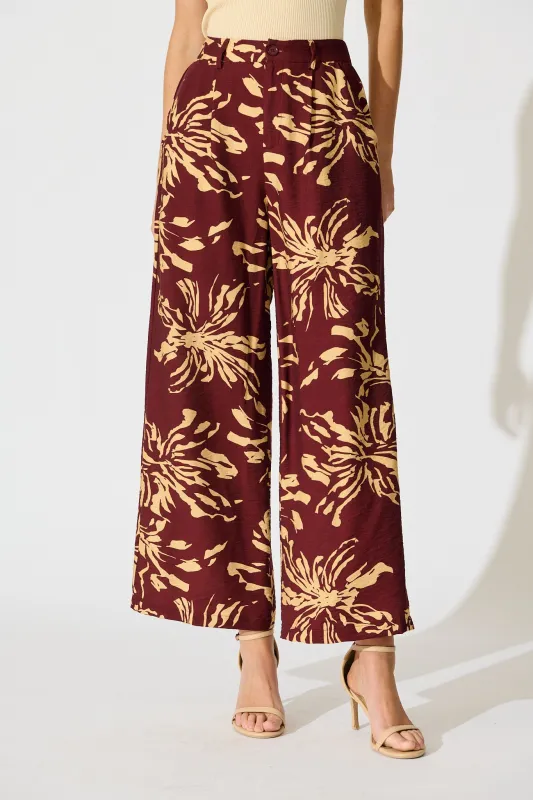 Linear Bloom Pant in Wine with Cream Print sold by St Frock