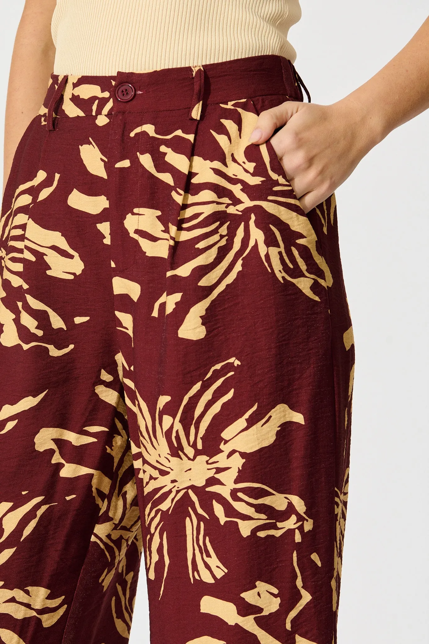 Linear Bloom Pant in Wine with Cream Print sold by St Frock product image thumbnail 5