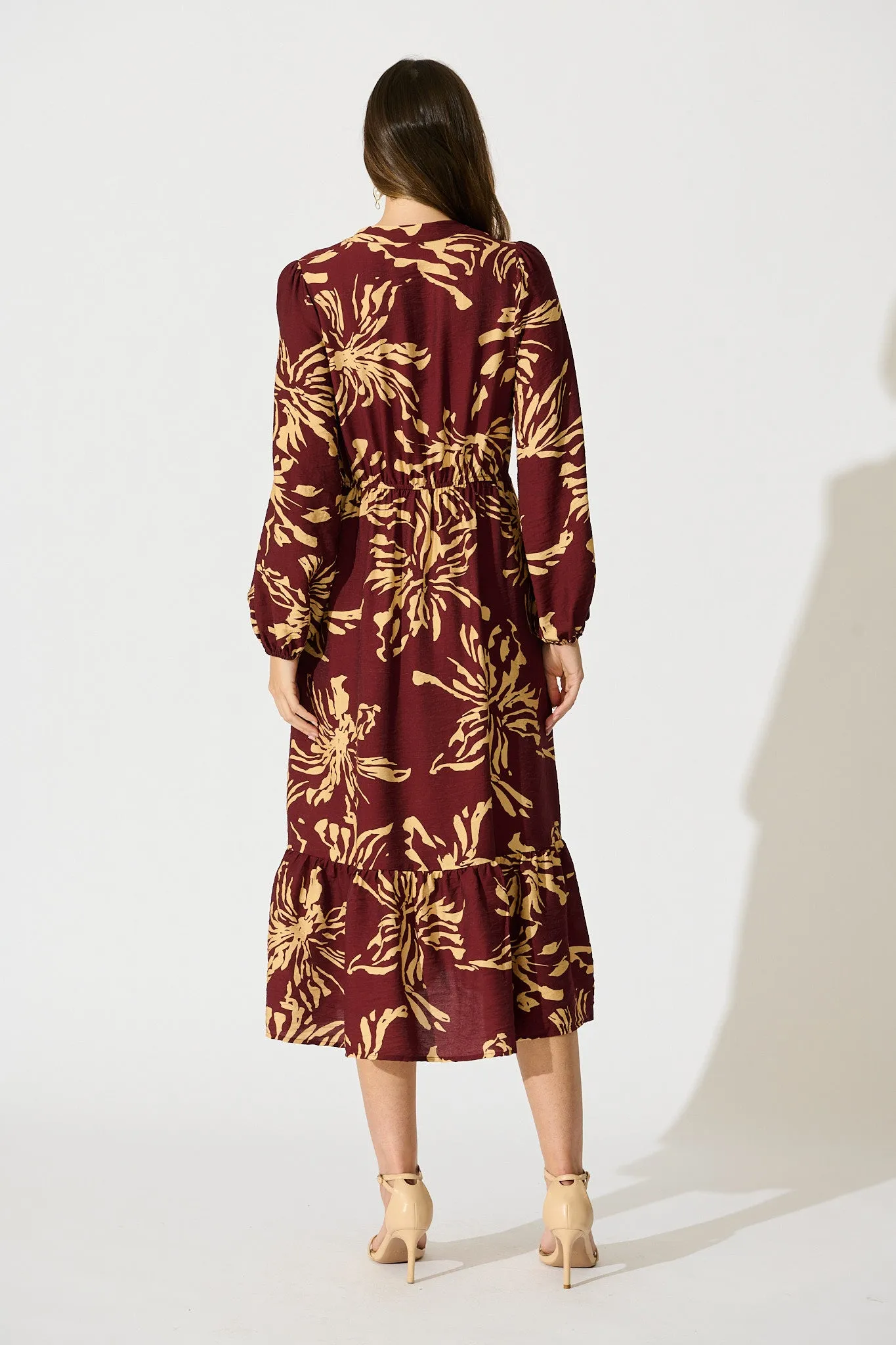 Flora Script Maxi Dress in Wine with Cream Print sold by St Frock product image thumbnail 4