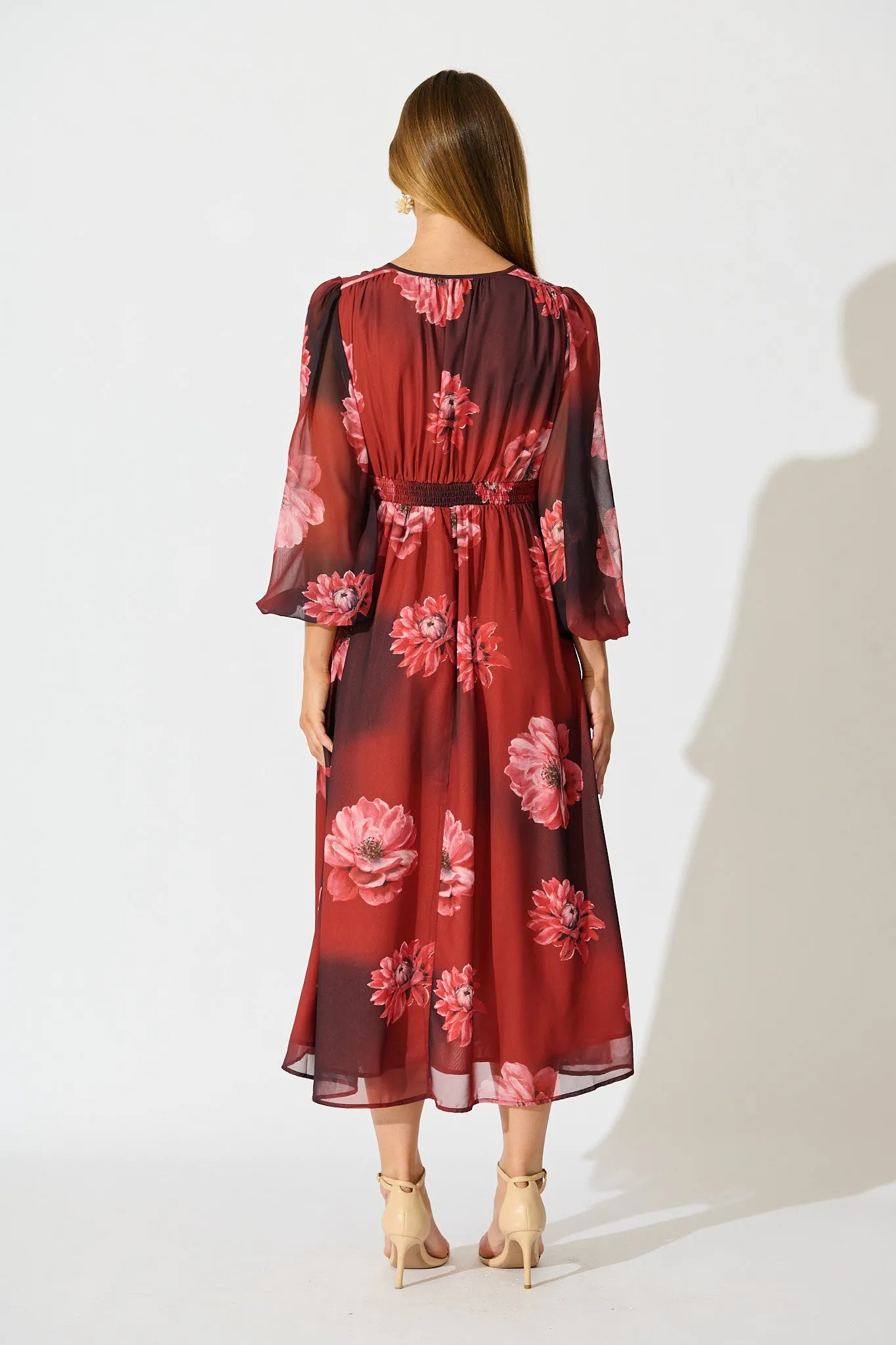 So Devine Midi Dress in Burgundy and Black Floral sold by St Frock product image thumbnail 5